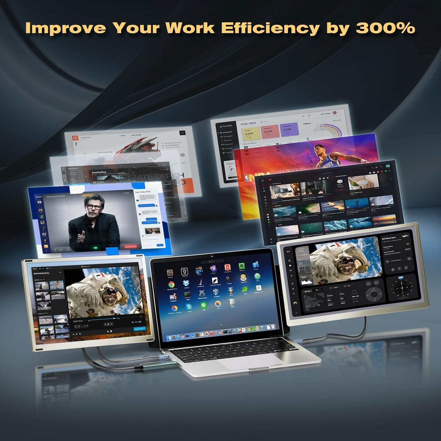 Teamgee 15.6&rdquo; Laptop Screen Extender, 120% Srgb FHD 1080P Detachable Triple Monitor with 235&deg; Rotation & Kickstand, Plug & Play, Portable Monitor for 13-17&rdquo; Laptops (Mac/Windows/Android) image number 4