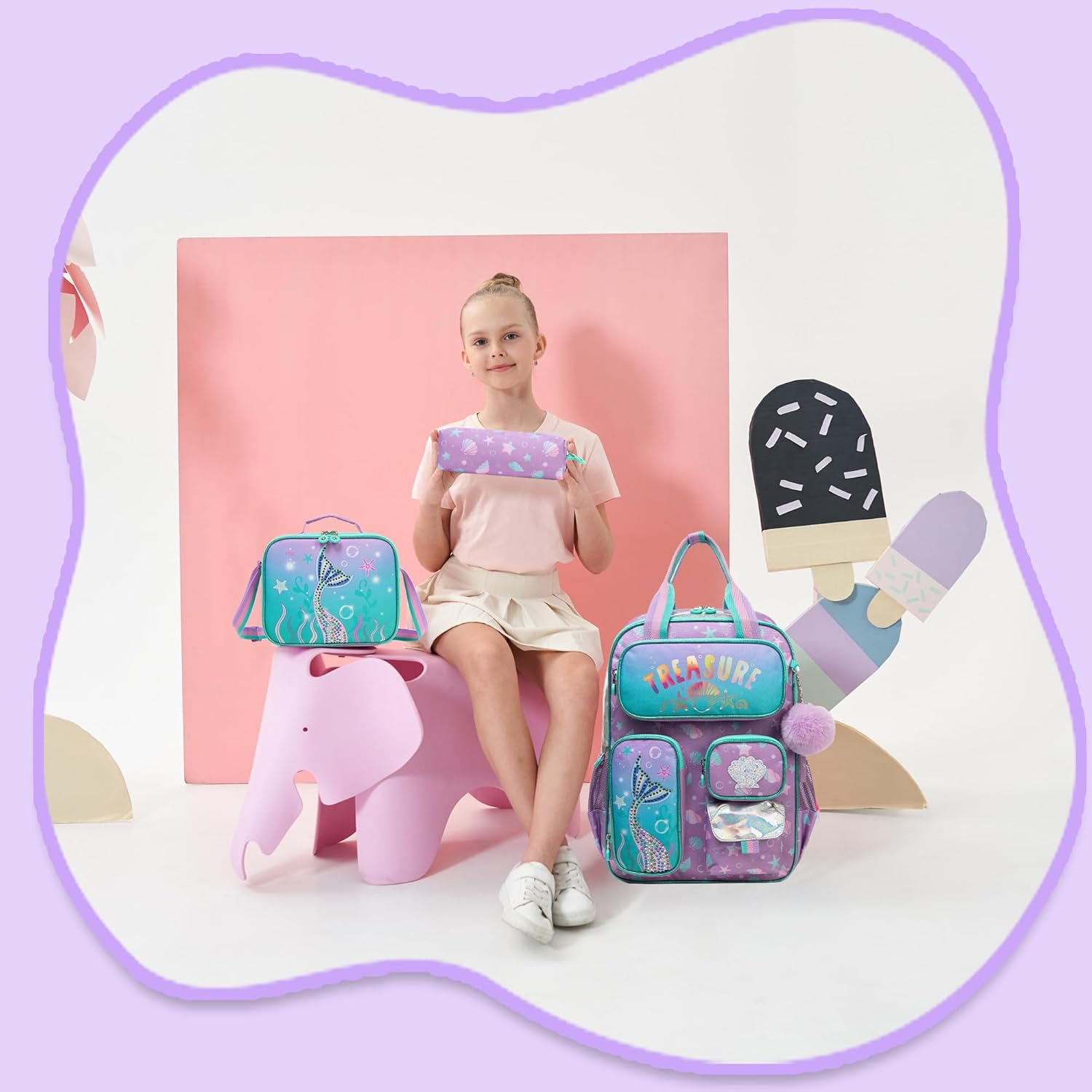 MYHSBYO School Backpacks for Girls Boys Kids Backpack with Lunch Bag for Elmentary Preschool Students