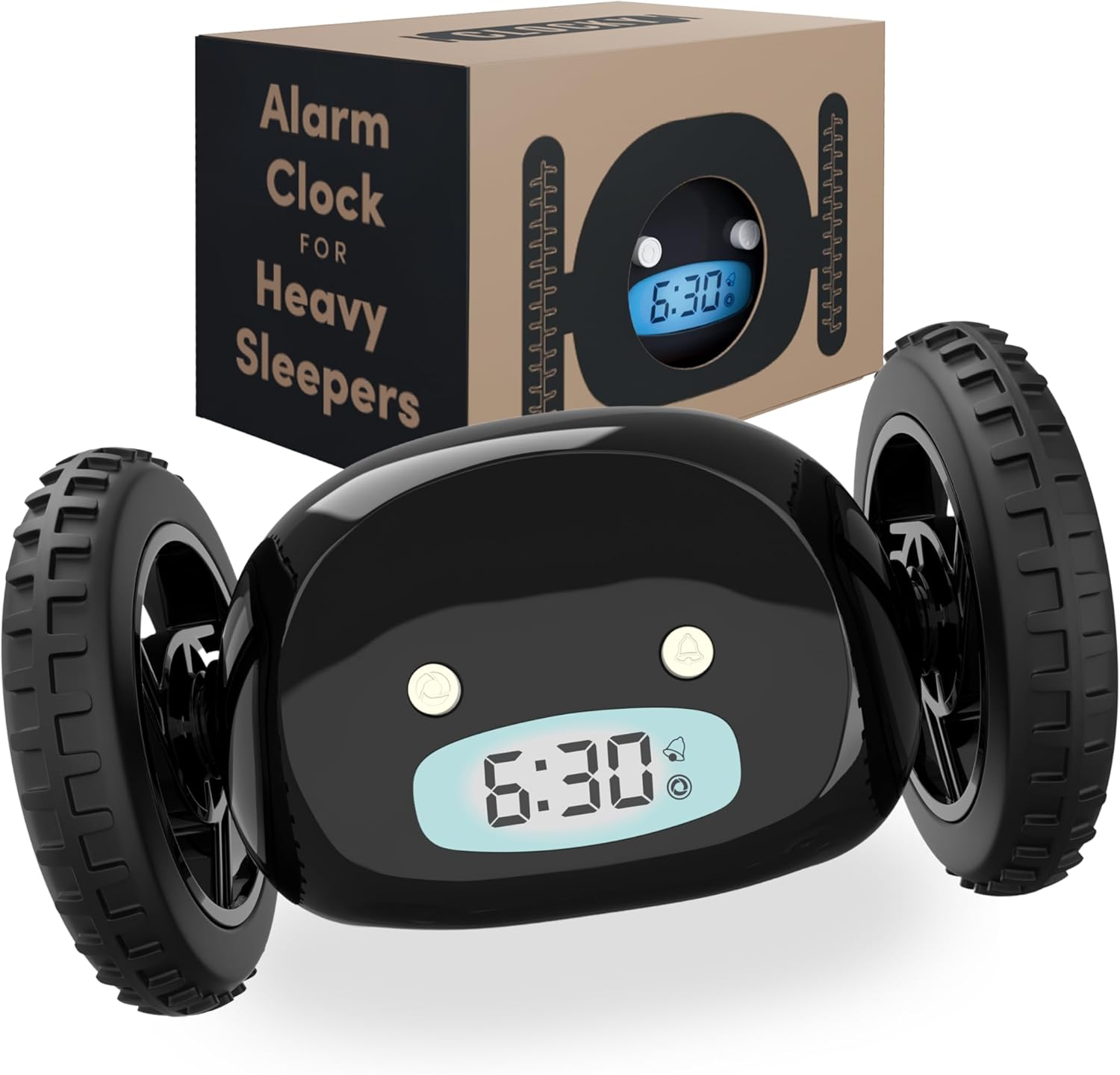CLOCKY Digital Alarm Clock for Bedroom on Wheels Runaway Moving Extra Super Loud Alarm Clock for Heavy Sleepers Adults Deaf Hard to Wake up Sleeper Kids Teens Funny Cute Alarm Clock Prank Gift (Black)