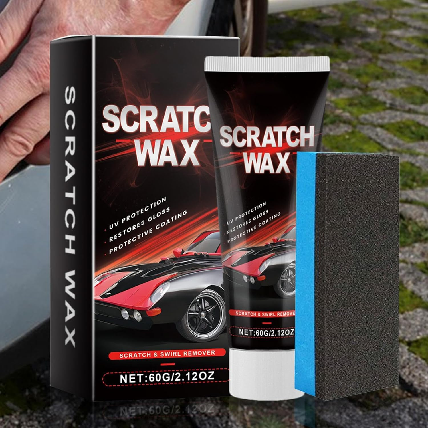 Wjnflqn Car Scratch Remover | Effective 60G Wax with Sponge | Car Paint Scratch Remover & Restorer - for Auto Vehicle Automotive Adding Gloss Road Trip Truck Maintenance Exterior Care image number 5