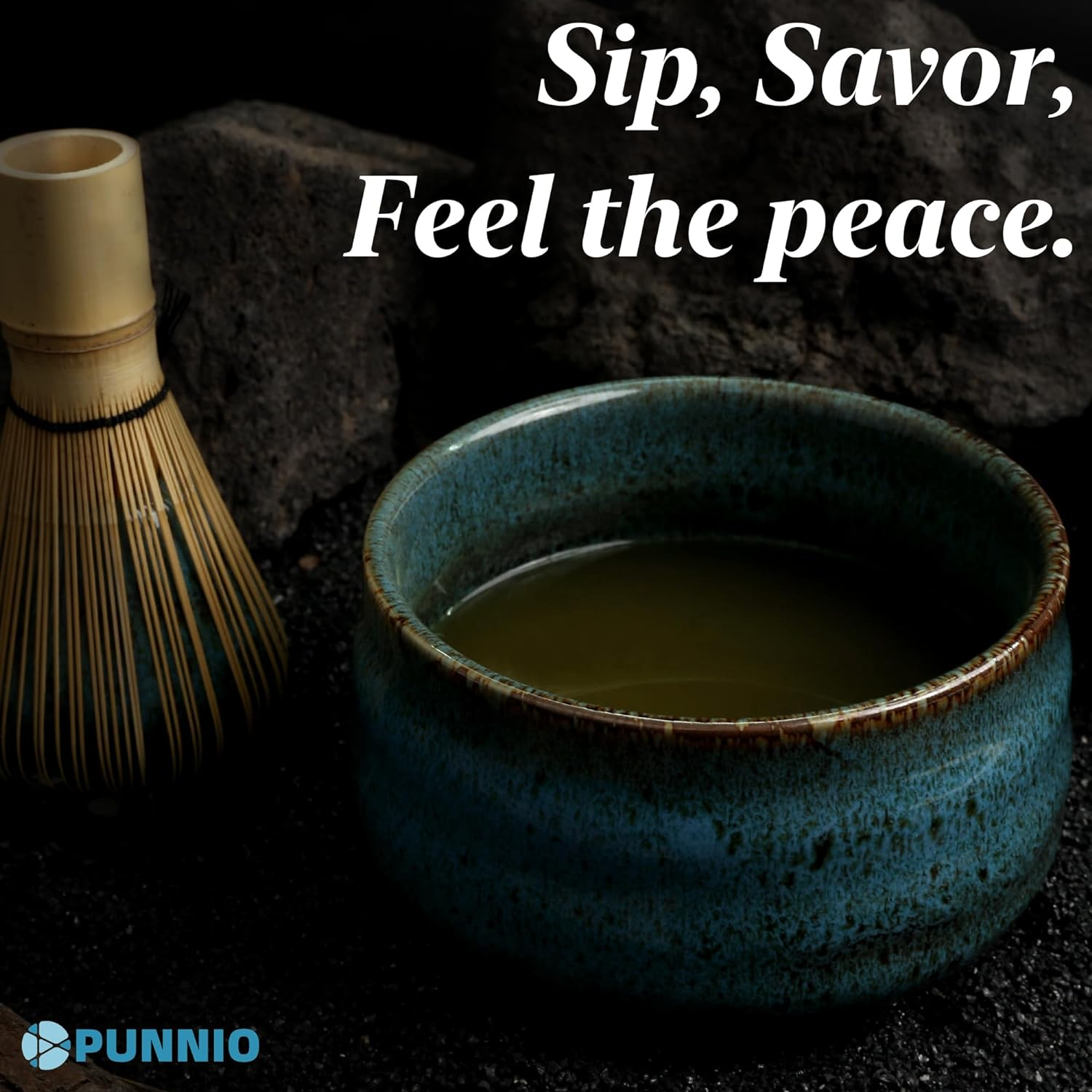 Japanese Matcha Bowl, Glazed Ceremonial Matcha Bowl with Whisk Holder for Matcha Powder/Matcha Tea/Japanese Matcha (Blue) image number 3