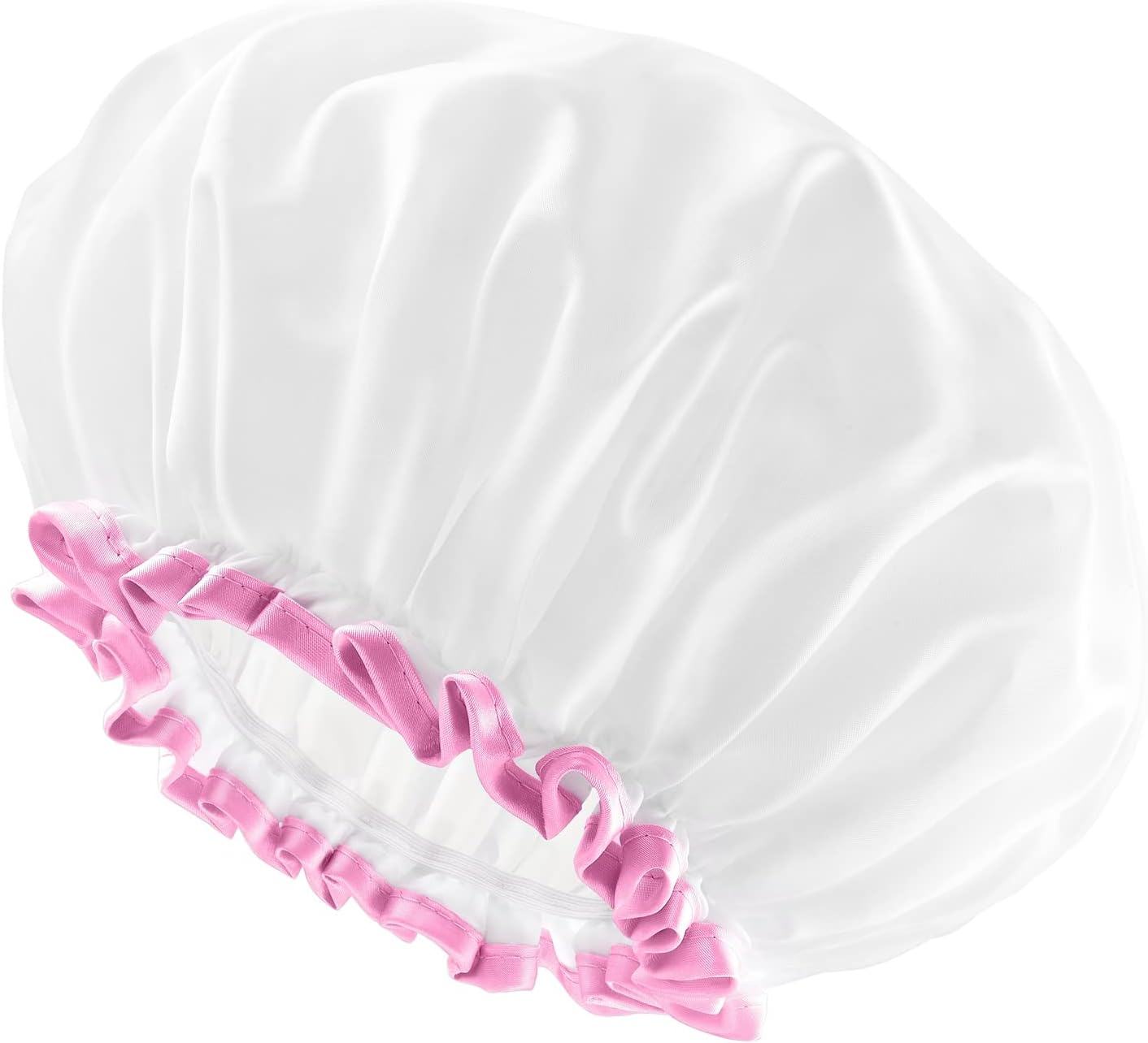 Mikimini Shower Cap for Women and Girls,Reusable,Waterproof, Washable, Cute and Soft,White