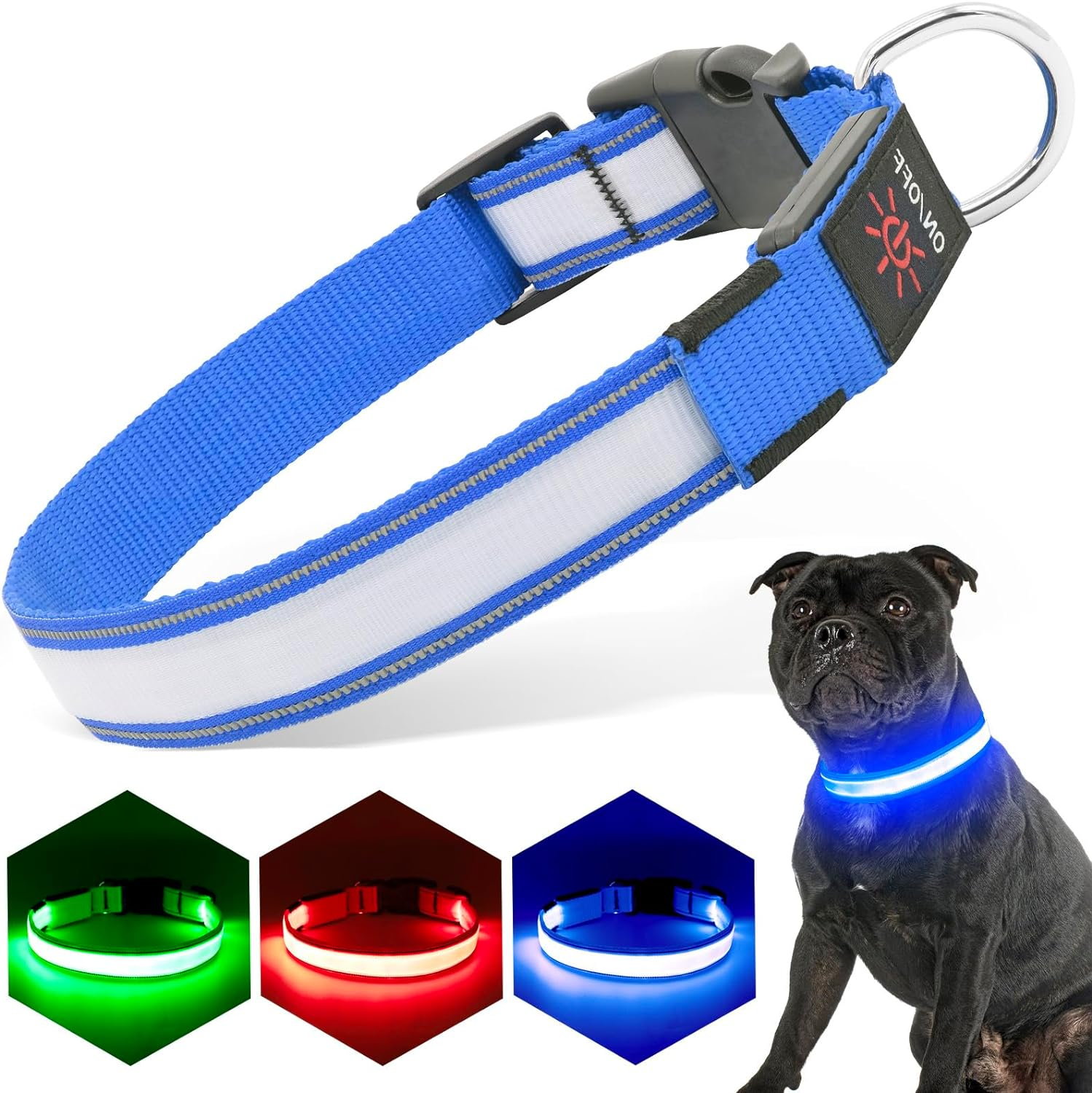 Pzrlit Light up Dog Collar Light Rechargeable, Fully Adjustable LED Dog Collar Waterproof, 3 Flashing Modes Glow Dark Dog Collars for Night Walking for Medium Large Dogs