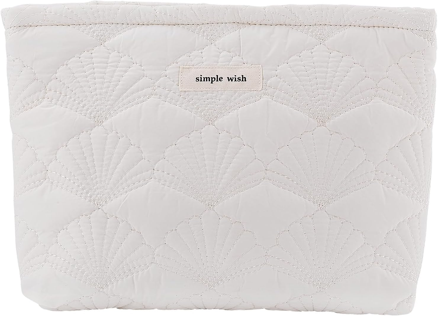 Gosknor Quilted Makeup Bag, Portable Cosmetic Bag White Cotton Emergency Kit Bag Quilted Cotton Aesthetic Cute Travel Makeup Pencil Pouch with Shell Patterns for Women, White, M image number 4
