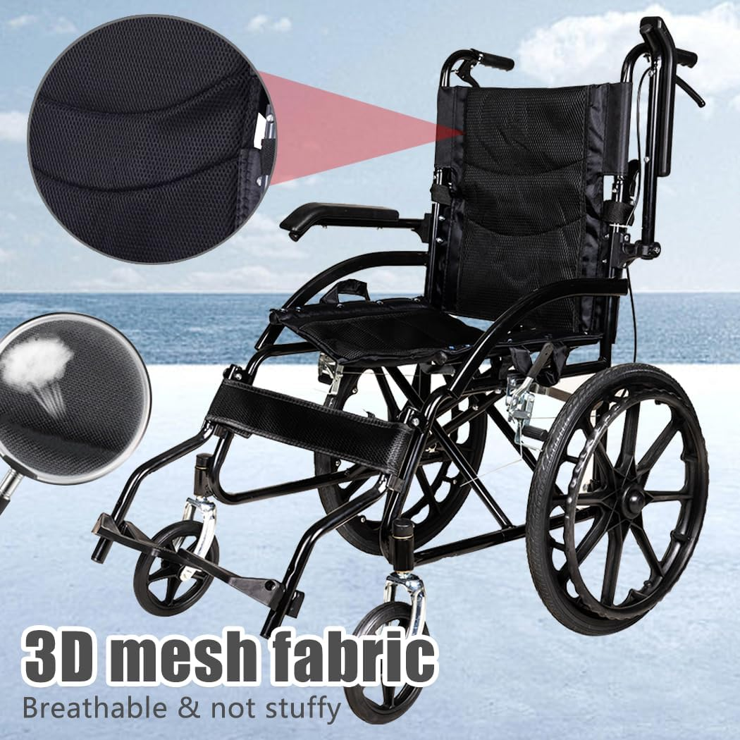 Lightweight Foldable Wheelchair with Park Brakes and Soft Comfort Features &ndash; Ideal for Elderly and Disabled Users (20 INCH BLUE with Free Flip Armrests) image number 2