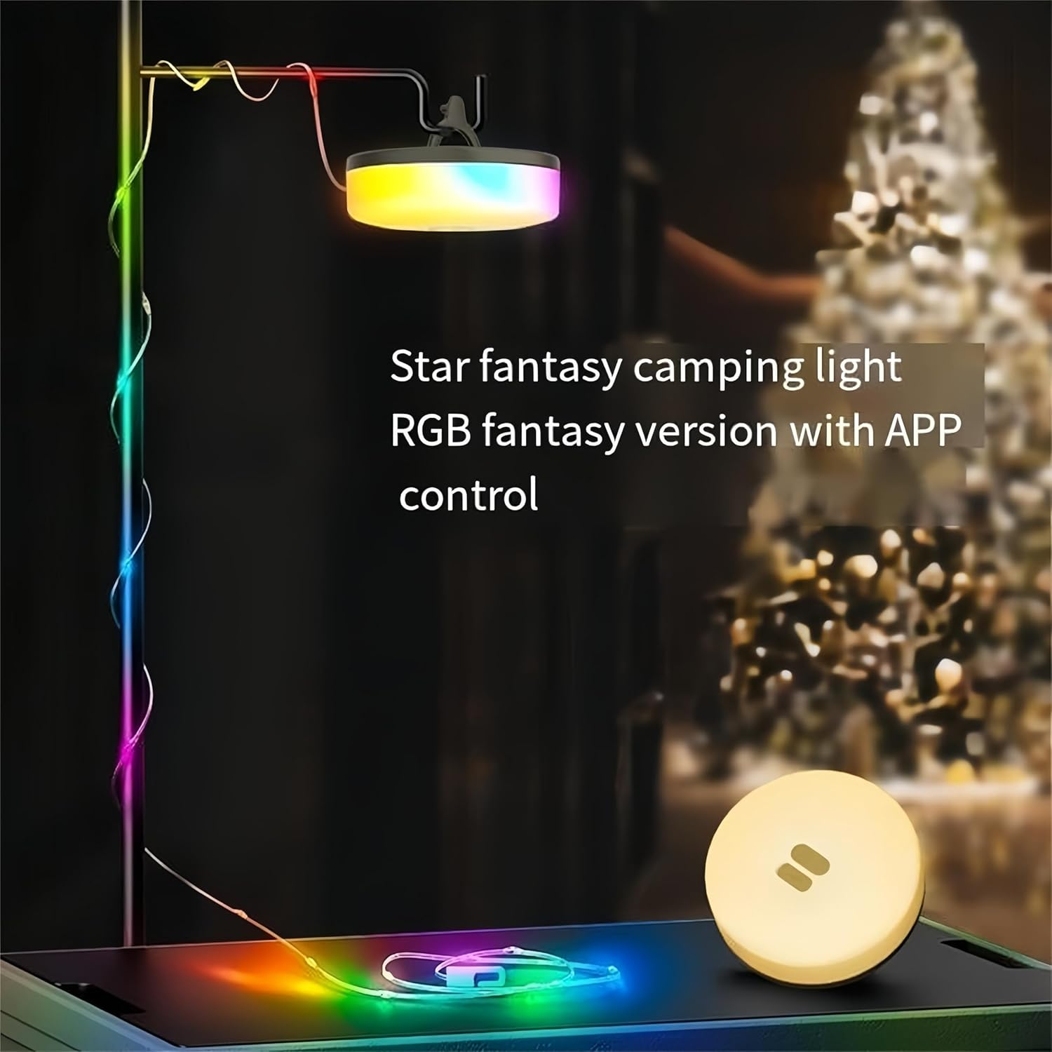 2 Packs Colorful Camping String Lights,2-In-1 Roll up Portable String Lights with APP Control,18Ft/6M,Rechargeable Waterproof Lights for Camping,Indoors and Outdoors Deco (Yellow) image number 2