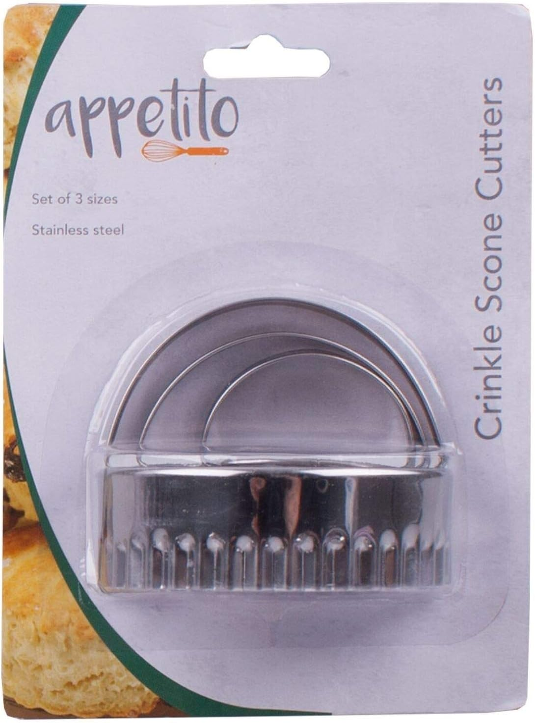 Appetito Stainless Steel Crinkle Scone Cutters W/Handle Set 3 image number 1