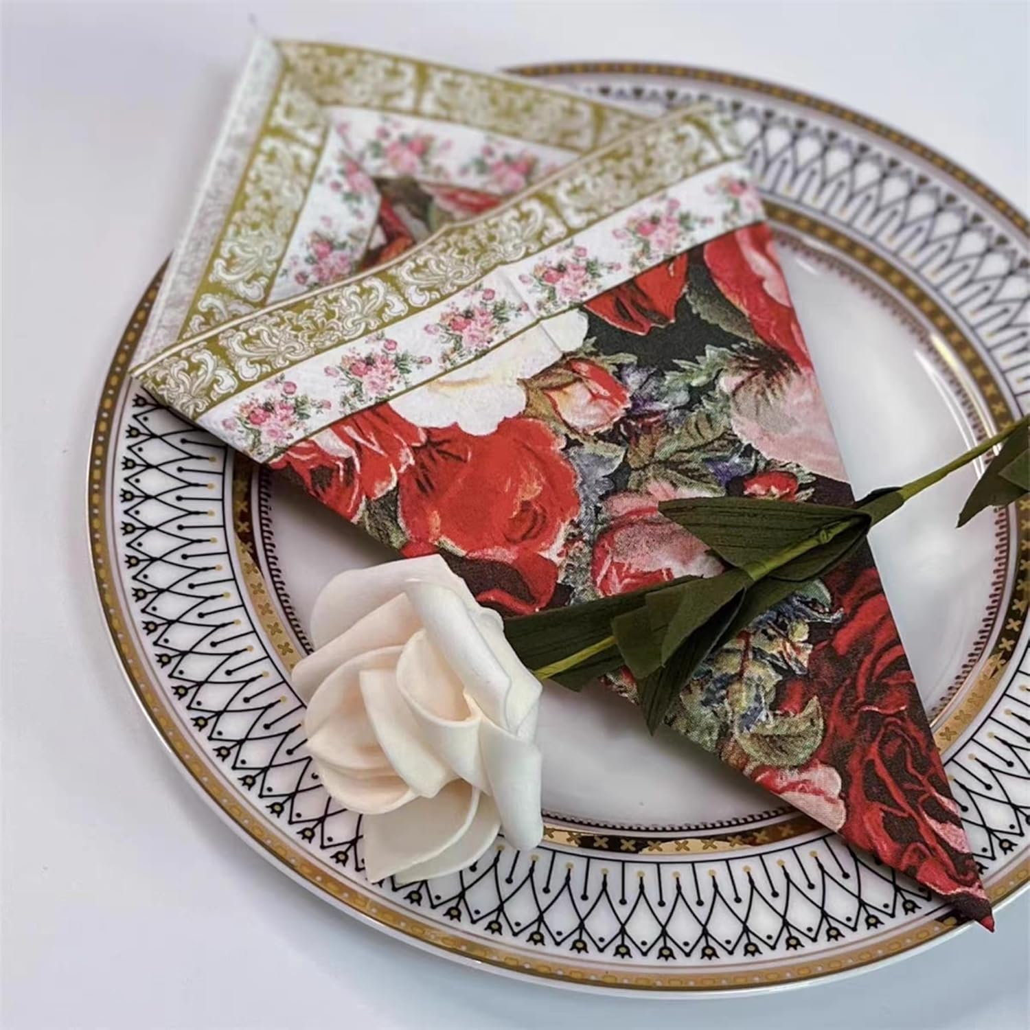 Vintage Full Printed Floral Napkins Paper Disposable Decorative Luncheon Dining Paper Napkins Wedding Bridal Shower Party Napkins 33X33Cm/2-Ply (FR068) - Fr068 image number 6