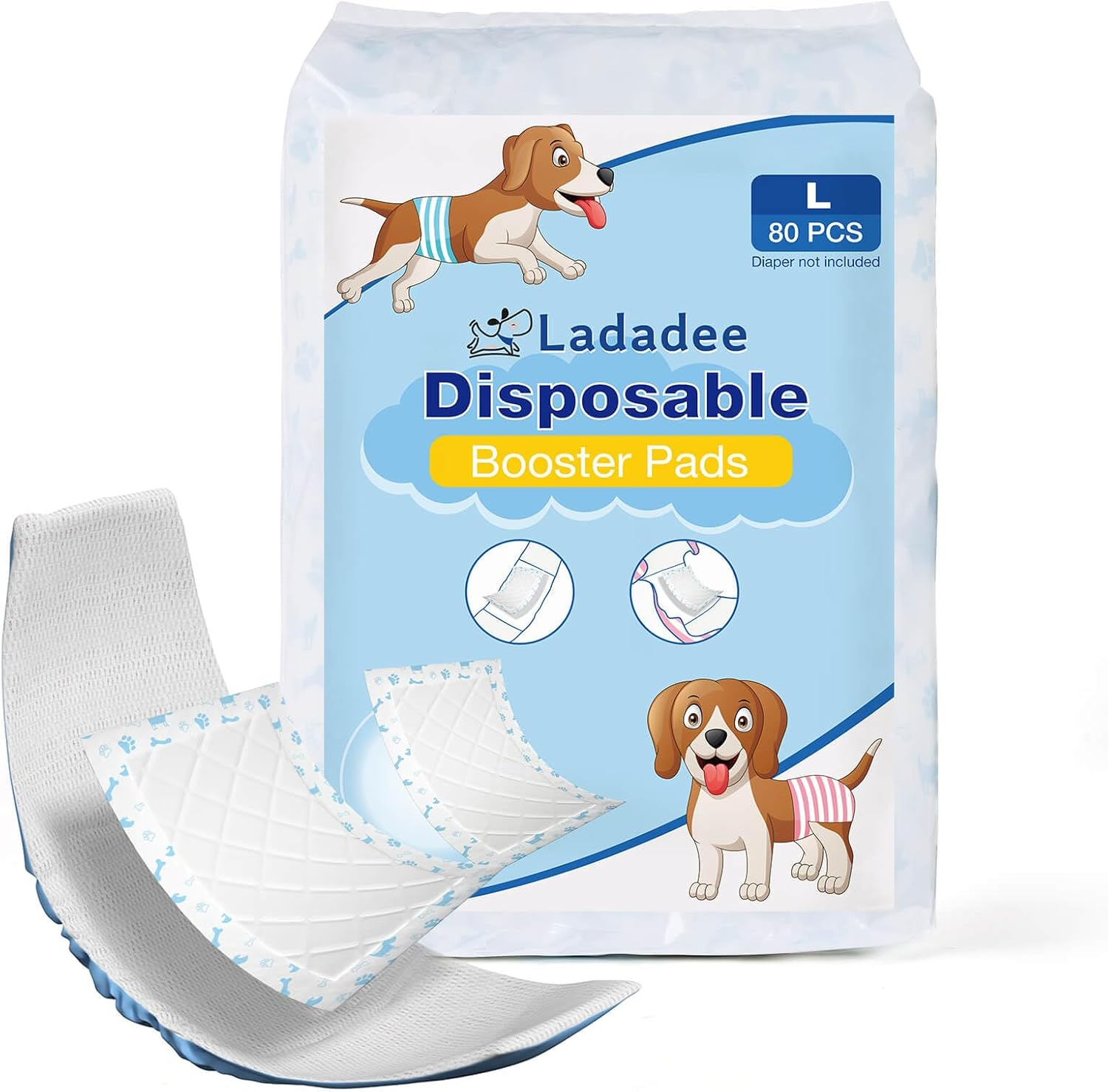 Disposable Dog Diaper Liners Booster Pads for Male & Female Dogs, Doggie Diaper Inserts Fit Most Types of Dog Diapers - Pet Belly Bands & Male Wraps-L-80Pcs image number 4