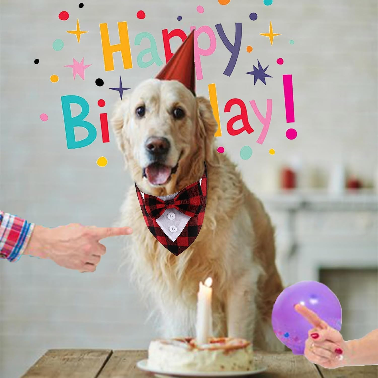 KASESSS Dog Tuxedo Bandana, Dog Bandana with Bow, Formal Dog Neckerchief Cotton, Dog Bow Tie Bandana with Red Plaid Bow, Adjustable Velcro Dog Wedding Bandana, Dog Bandanas for Medium Large Dog(L) image number 4