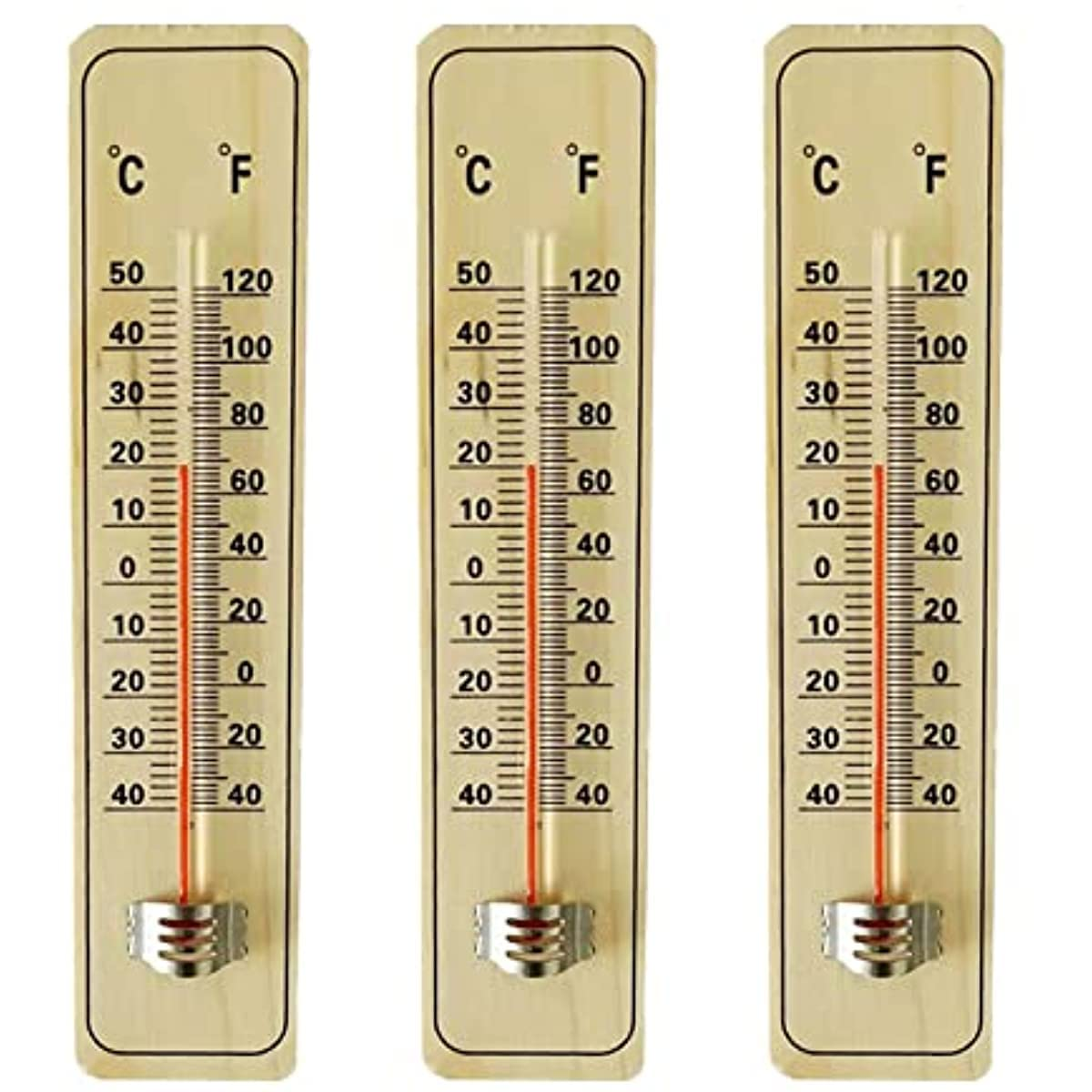 3PCS Wooden Thermometer, Indoor Outdoor Thermometers with ℉/℃ Traditional Wall Mounting,Analogue Thermometer for Home Room Office Temp Shop School image number 1