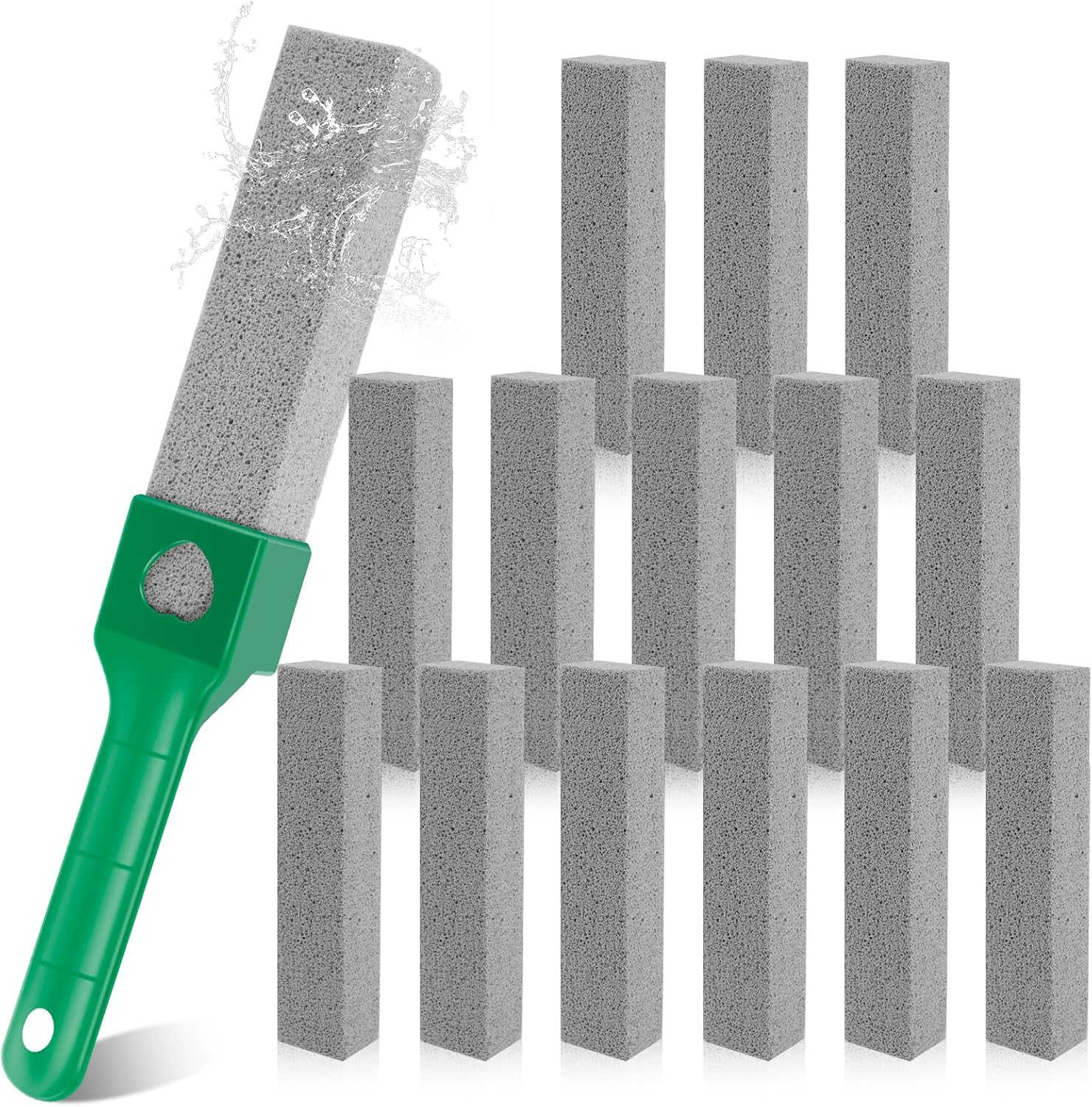 Fwqofvk 15 Pack Pumice Cleaning Stone with Long Handle Toilet Bowl Cleaner Removable Pumice Scouring Stick Effective Pumice Stone Pumice Cleaning Bar for Home Cleaning Toilet, Bathtub (Green)
