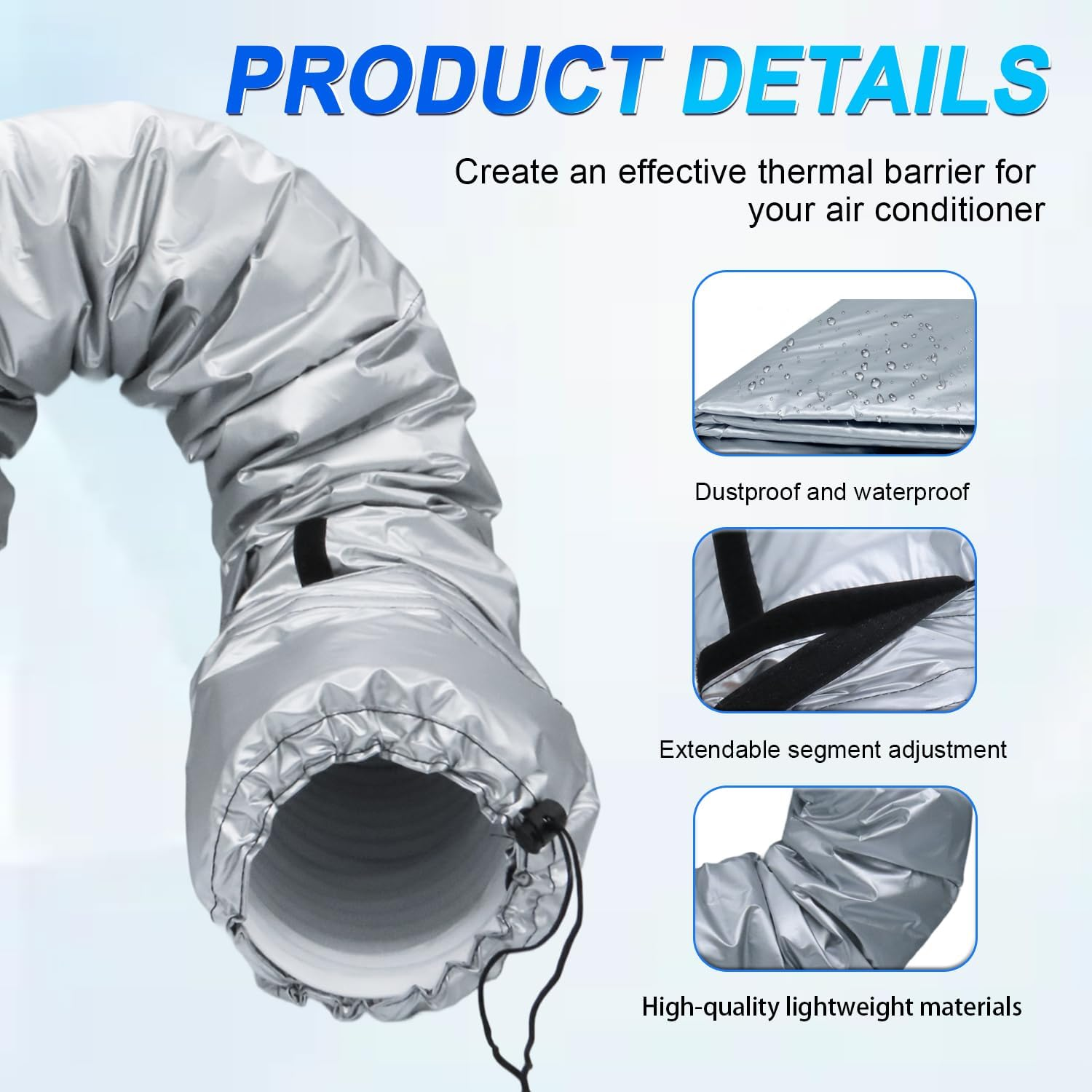 HUAREW Portable AC Hose Insulation Sleeve, Air Conditioner Hose Insulated Cover Wrap for 5" & 5.9" Diameter AC Exhaust Hoses Tube, with Drawstring, One Step Install image number 4