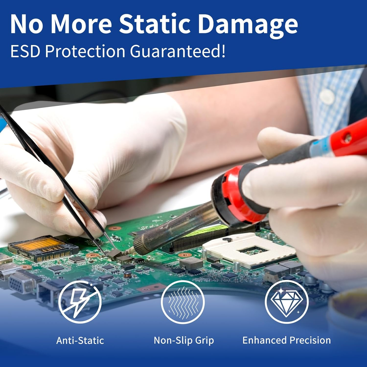 Precision Tweezers Set, XOOL 10 PCS ESD Tweezers Set, Anti-Static Stainless Steel Tweezers Kit, Multi-Standard Stainless Steel Tweezers for Lab, Electronics, Jewelry and Detailed Work image number 1