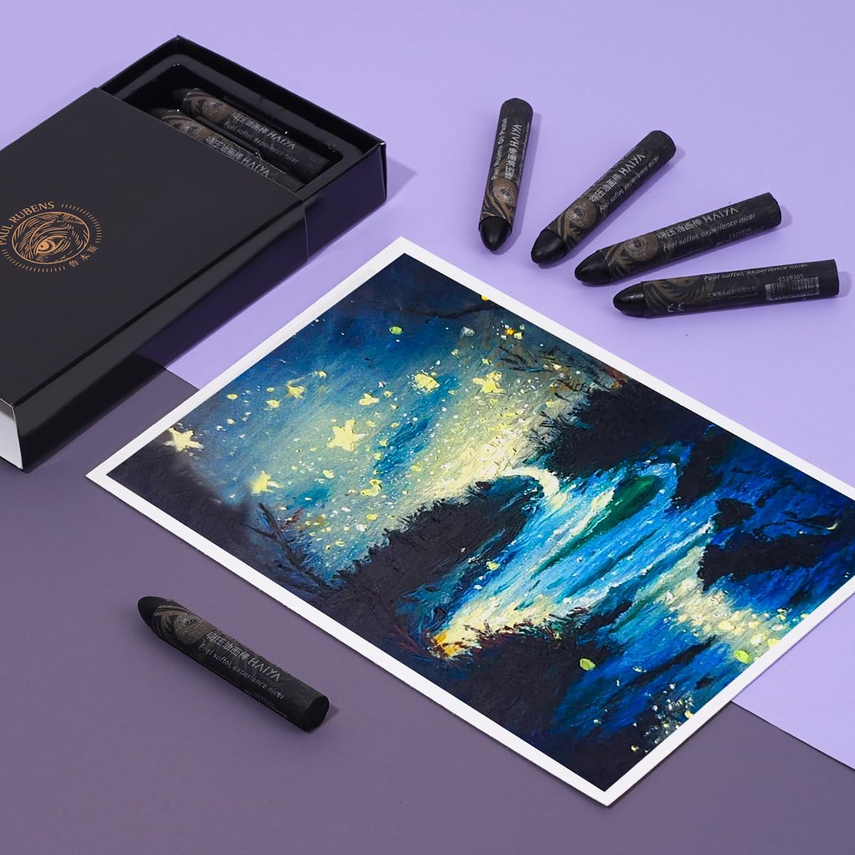 Paul Rubens Oil Pastels, 8PCS Black Oil Pastel Set with Creamy Texture Easy to Blend, Bullet Heads HAIYA Oil Pastels for Artists and Beginners, Art Supplies for Painting and Drawing - Bright Yellow image number 5