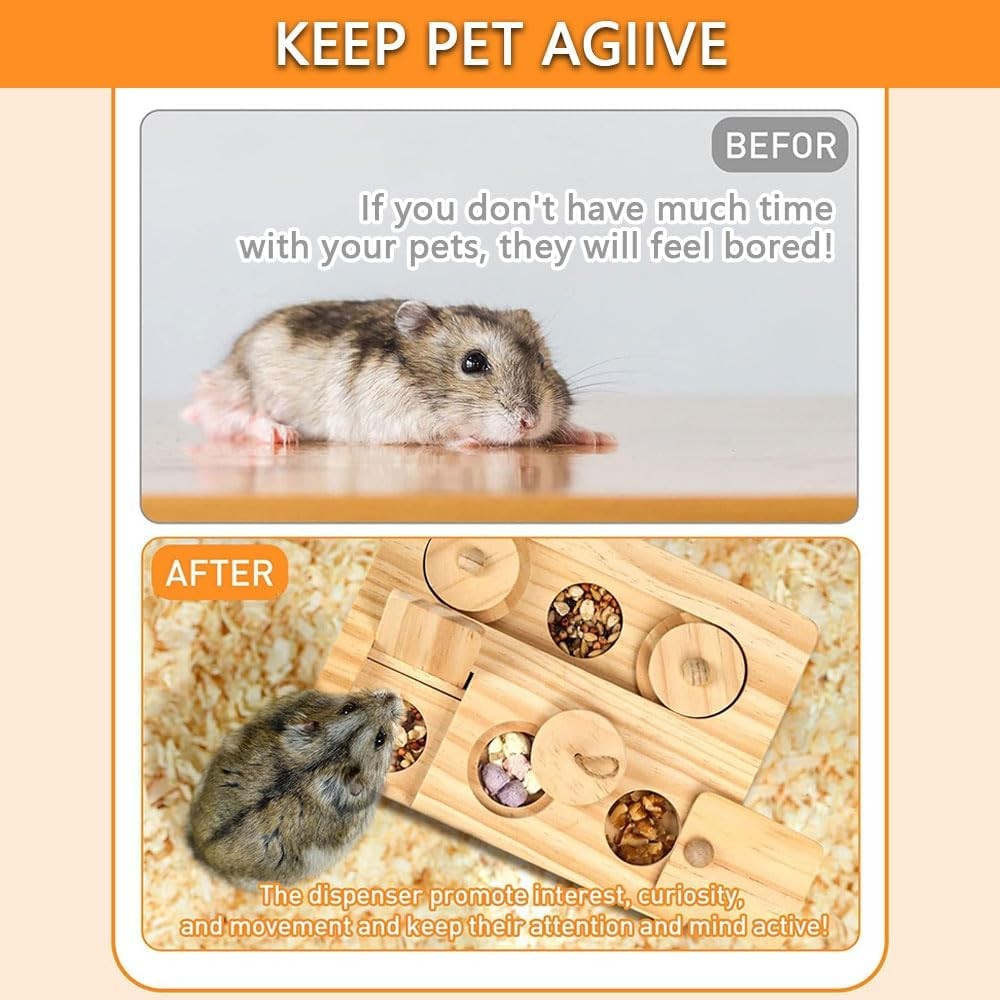 6 in 1 Wooden Foraging Toys for Small Pets &ndash; Interactive Treat Dispenser & Chew Toy Set for Guinea Pigs, Hamsters, Rabbits, Chinchillas, Rats & Gerbils image number 4