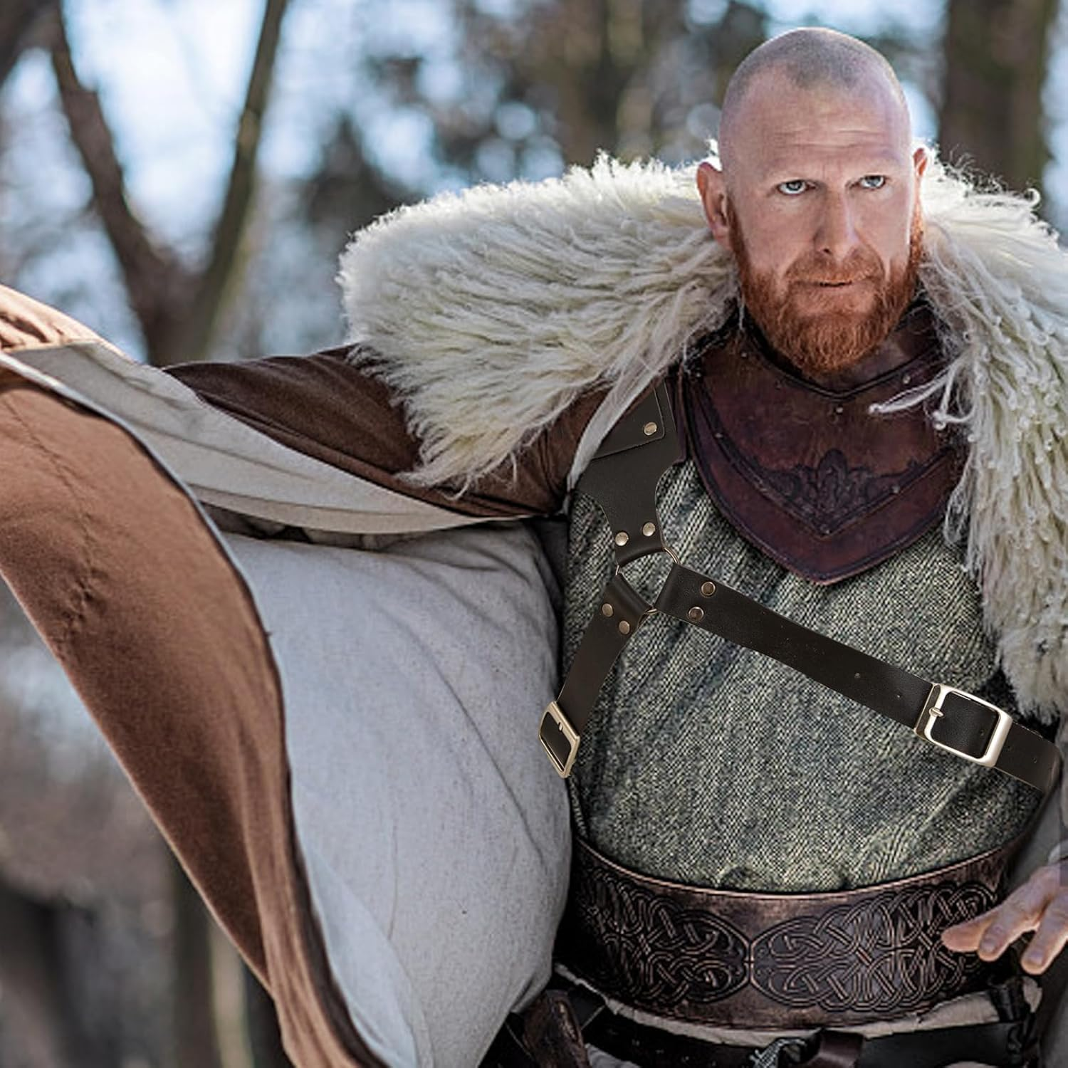 HDBHBH Medieval Sword Back Holster - Leather Shoulder Sheath for Viking Cosplay, Adjustable Sword Belt Frog Holder, Renaissance & Warrior Costume Accessory image number 2