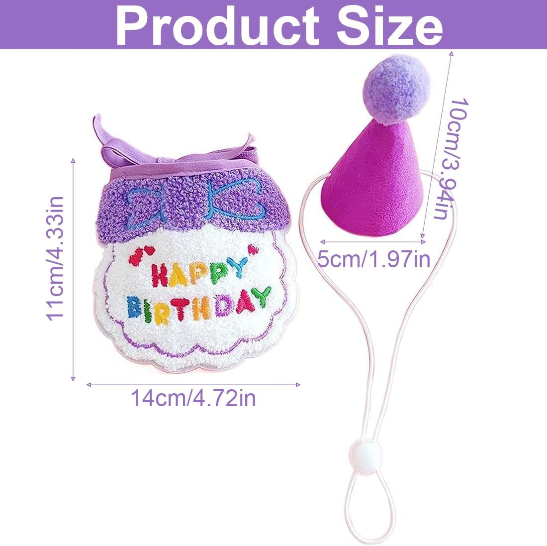 2 Pieces Dog Birthday Hat, Pet Cat Dog Happy Birthday Bib, Cat Birthday Decoration, Dog Birthday Set, Pet Costumes Headpiece Accessories (Purple) image number 1