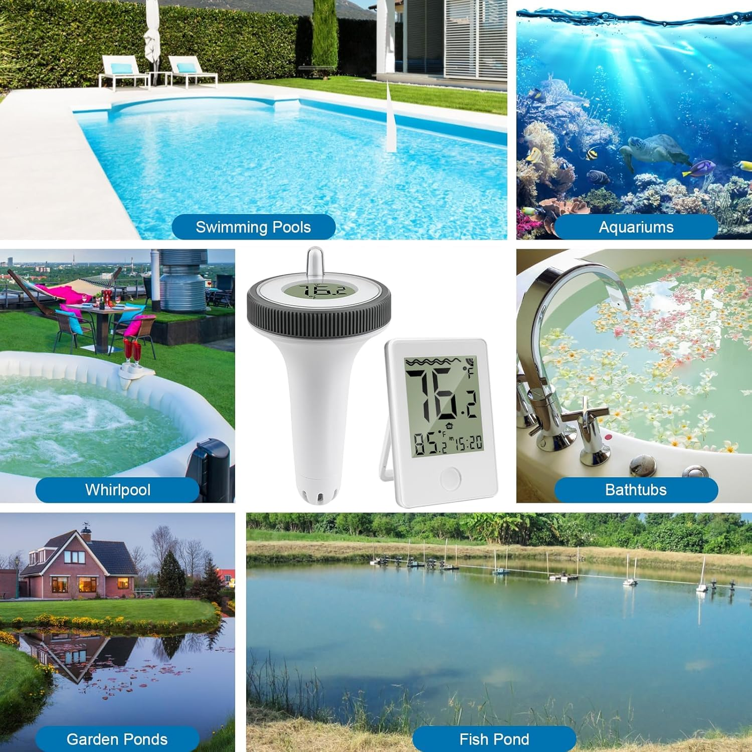 Wireless Digital Swimming Pool Water Temperature Thermometer Floating Easy Read&ndash;197Ft Range,-40&deg;C to +70&deg;C,IPX8 Waterproof,Reusable,Temperature Monitor for Tub/Ice Bath/Swimming Pool image number 1