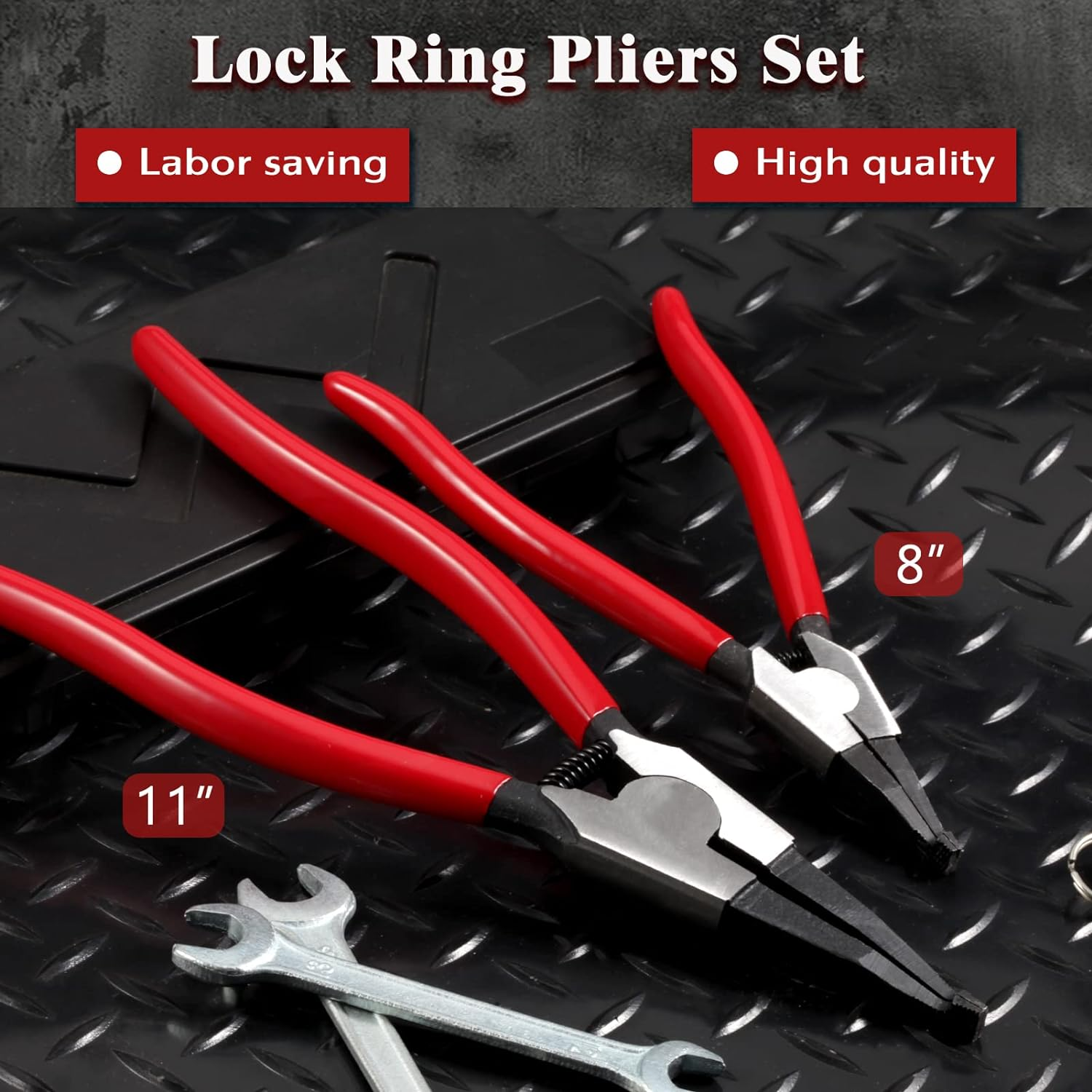 2 PCS Heavy Duty Lock Ring Pliers Set Flat Snap Ring Plier Special Circlip Pliers Reverse Retaining Ring Plier for Transmission Transfer Cases Ring Opening