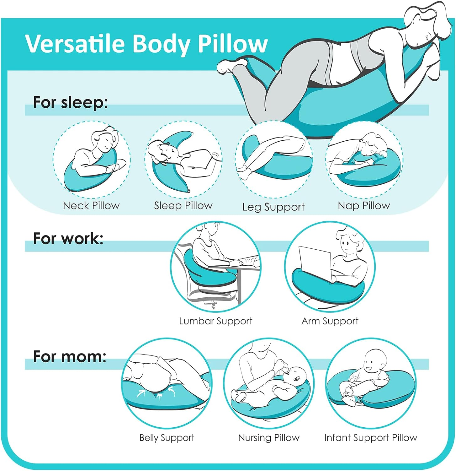 BYRIVER 39" Pink Purple Cute Body Pillow for Women Girl Side Sleepers, C Shaped Pregnancy Pillow, Anxiety Relief Hugging Pillow for Adults, 100% Cotton Pillow Cover, Gifts for New Mom (ZI-L) image number 1