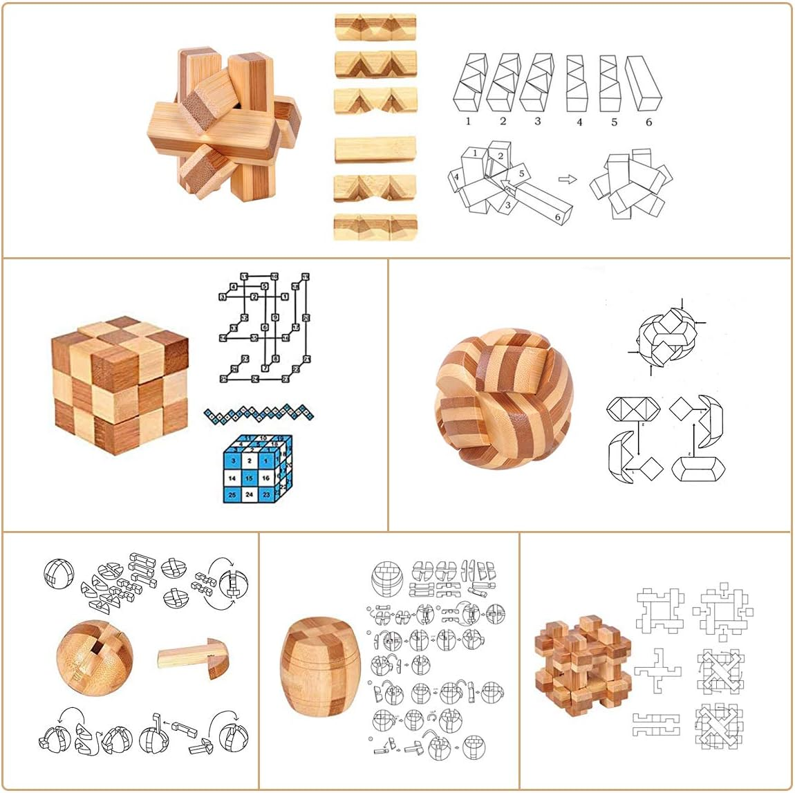 Brain Teasers Wooden and Metal Wire Puzzles 22Pcs Unlock Interlock 3D Brain Puzzle Games IQ Test Toys for Kids Adults image number 2