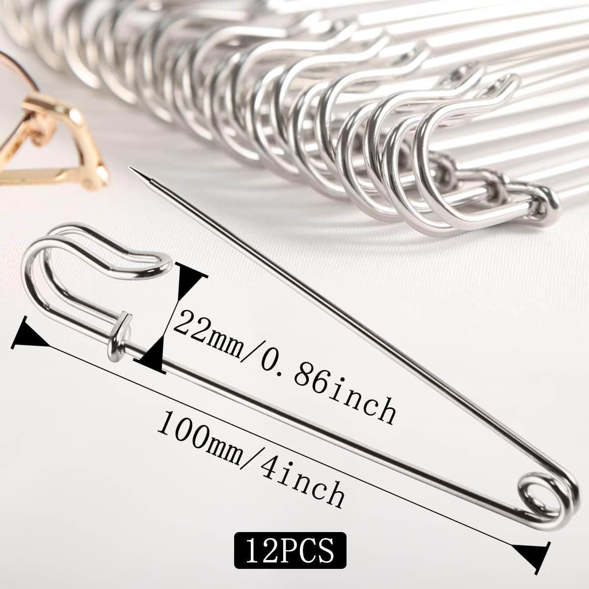 Large Safety Pins Strong for Clothes 4Inch 12 PCS Metal Kilt Pins Heavy Duty Blanket Pins Extra Large Steel Nappy Pins Safety Lock for Arts & Crafts image number 5