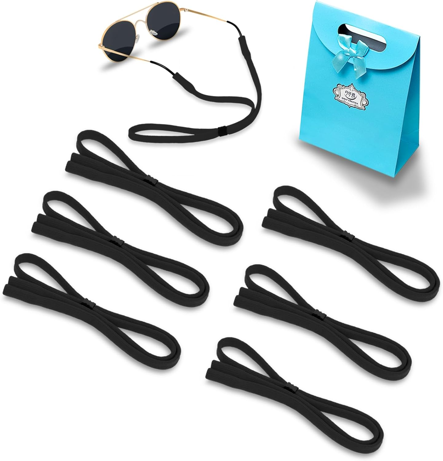 Glasses Strap (Pack of 6) for Men Women Adjustable Sunglasses Eyewear Retainer - 2 Pack (Black,Blue Black) image number 2
