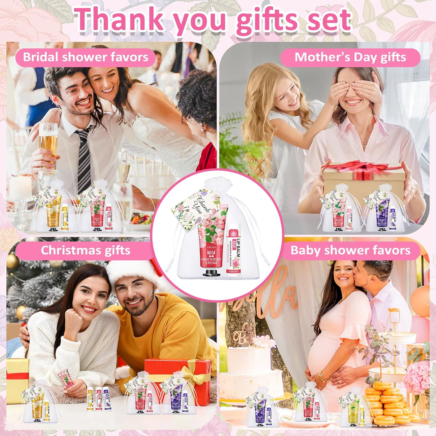 VISCOO 40 Sets Hand Cream Bulk and Lip Balm Bulk Set, Bridal Shower Favors and Wedding Favors for Guests with Thank You Card and Organza Bags, Baby Shower Party Favors, Thank You Gifts for Women image number 2