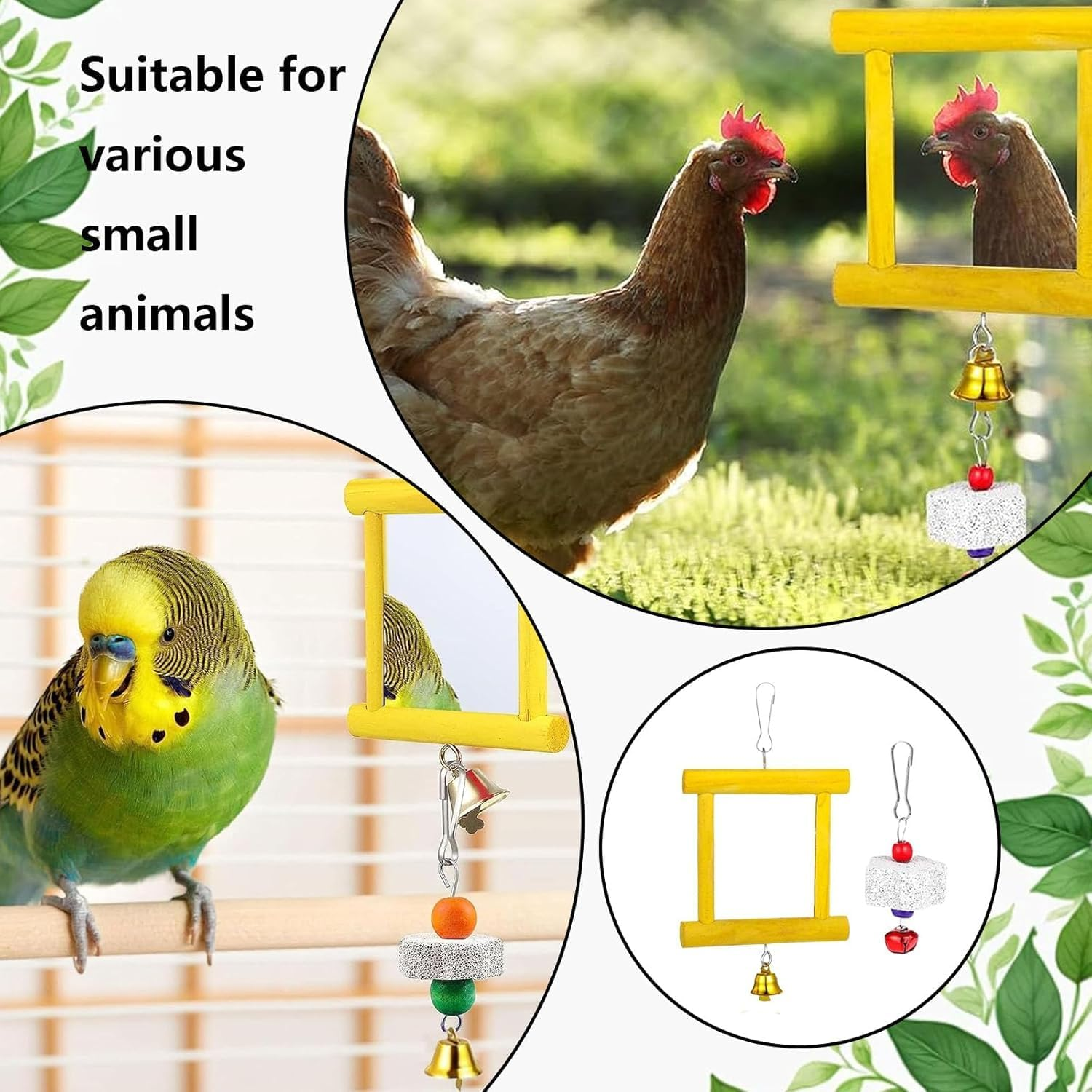 Chicken Mirror Beak Grinding Enrichment, 4Pcs Chicken Mirror Coop Enrichment Mirror Pecking Toy, Coop Enrichment Mirror Pecking Toy, Chicken Molar Stone Mirror Enrichment image number 1