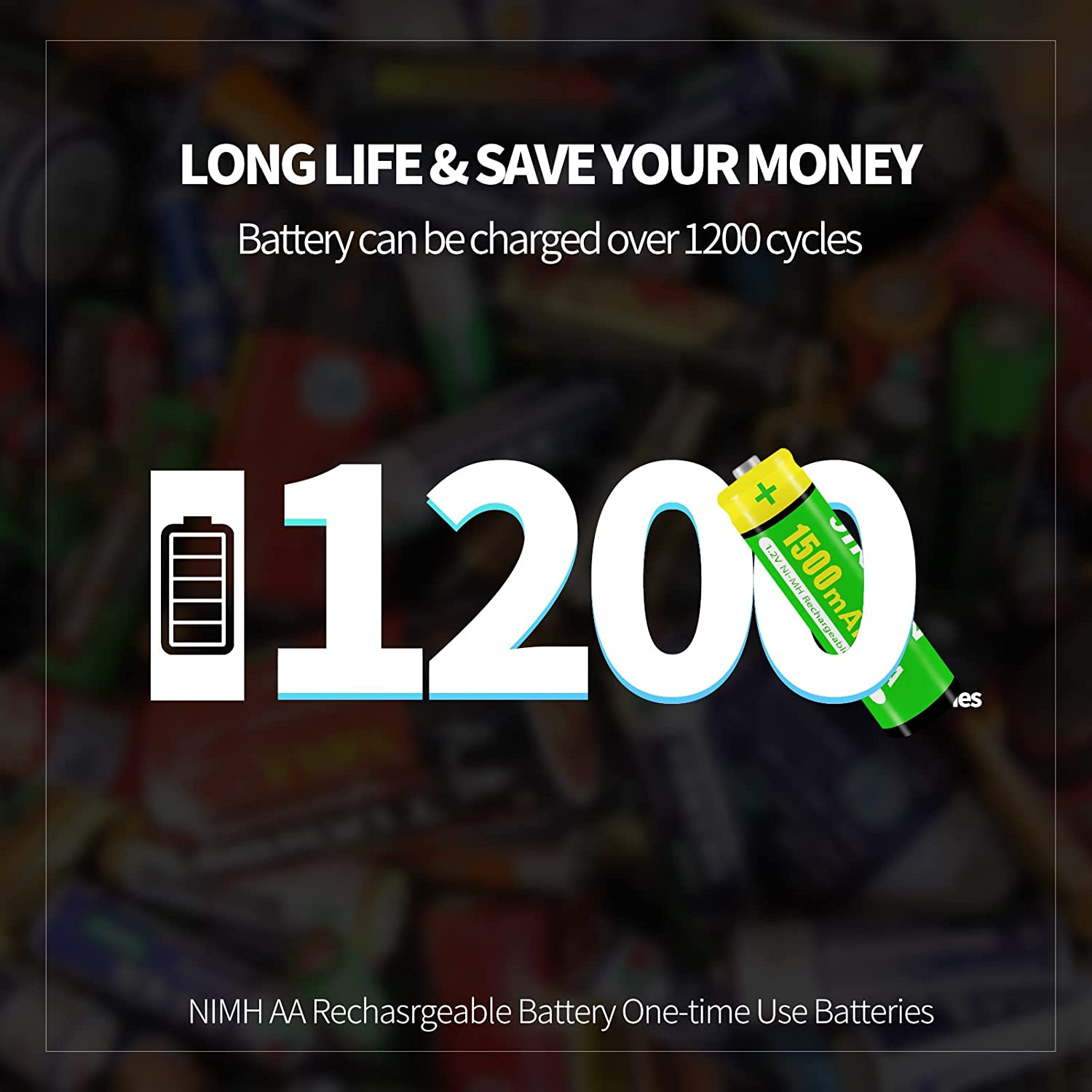 JINTION Rechargeable AA Batteries 4 Pack Double a 1.2V Ni-Mh 1500Mah Solar Light Battery High Capacity Low Self Discharge for Toys Remote Lights Solar Lights image number 1