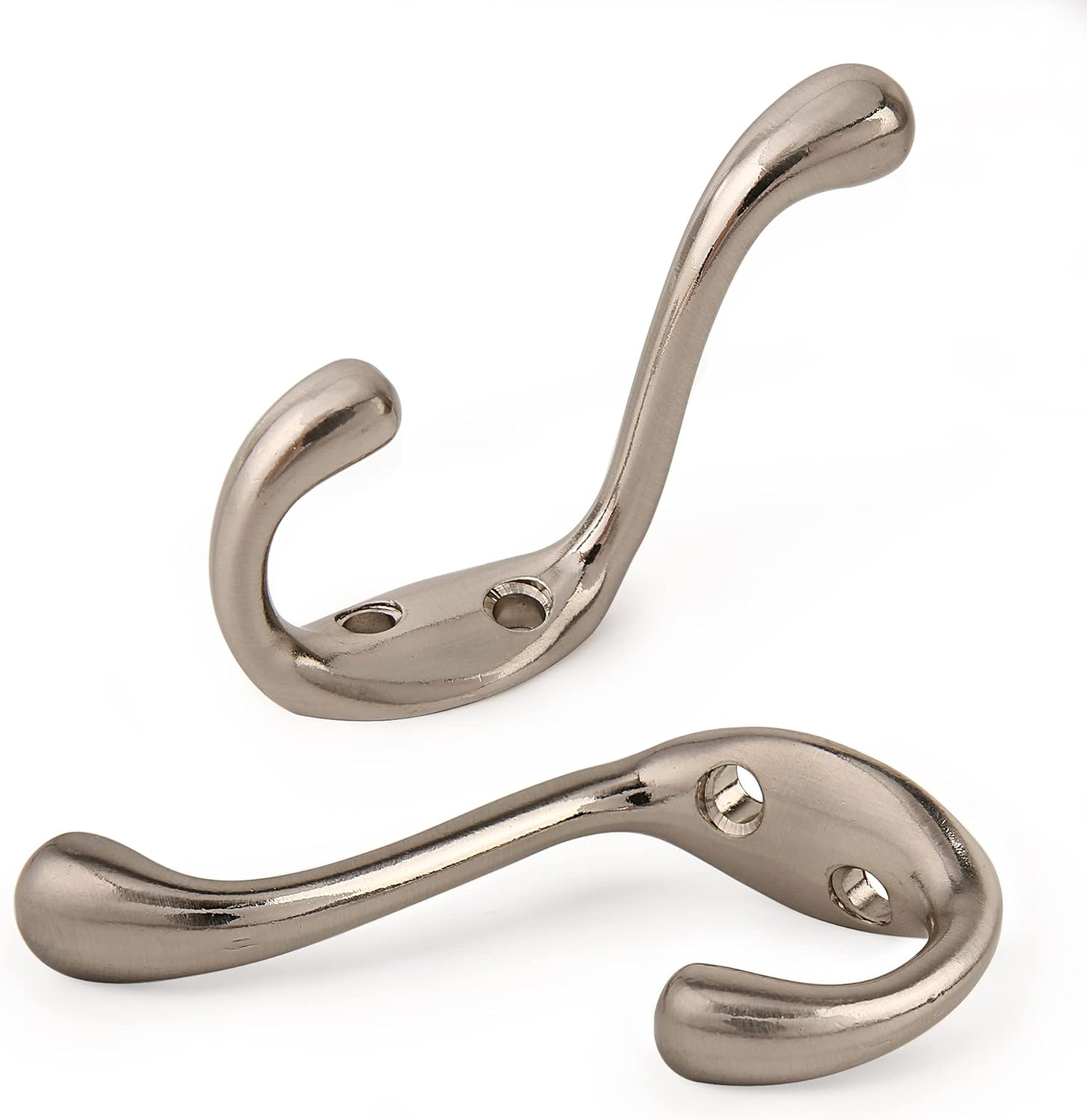 HASWARE 6 PCS Double Prong Robe Hook, Dual Coat Hooks Antique Wall Mounted Hooks Robe Vintage Hooks Hangers Heavy Duty with 12 Pieces Screws for Coats Hat Clothes Hanger Towel Keys (Satin Nickel) image number 3