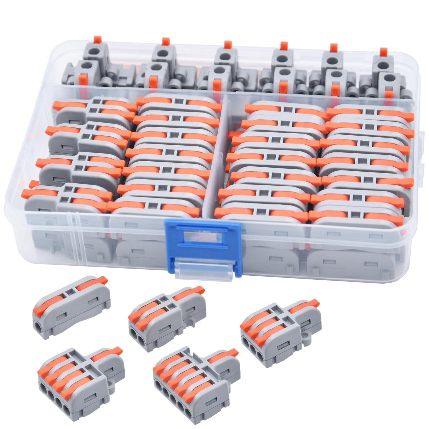 XALXMAW 62Pcs Compact Splicing Connectors Wire Connectors Kit, Electrical Connectors 1, 2, 3, 4 and 5 Circuit Inline Splices 28-12 AWG image number 4