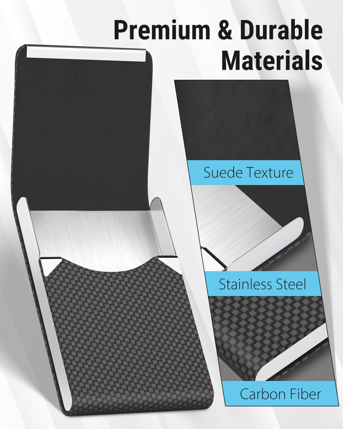 Maxgear Business Card Holder, PU Leather Business Card Case Pocket Card Holders for Men or Women, Metal Slim Name Card Holder RFID Blocking Business Card Carrier with Magnetic Closure, Black Carbon image number 4