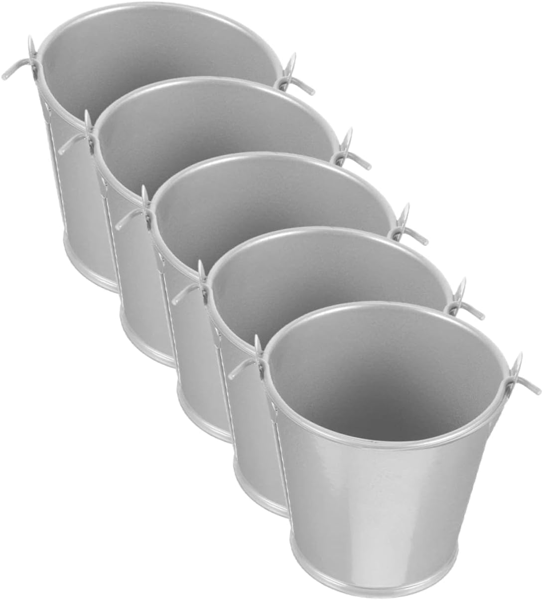 BRIGHTFUFU 5Pcs Mini Galvanized Tin Buckets with Handle for Succulent Plants and Candy Party Favors, Small Metal Planters Flower Holders for Wedding Decorations and Crafts image number 5