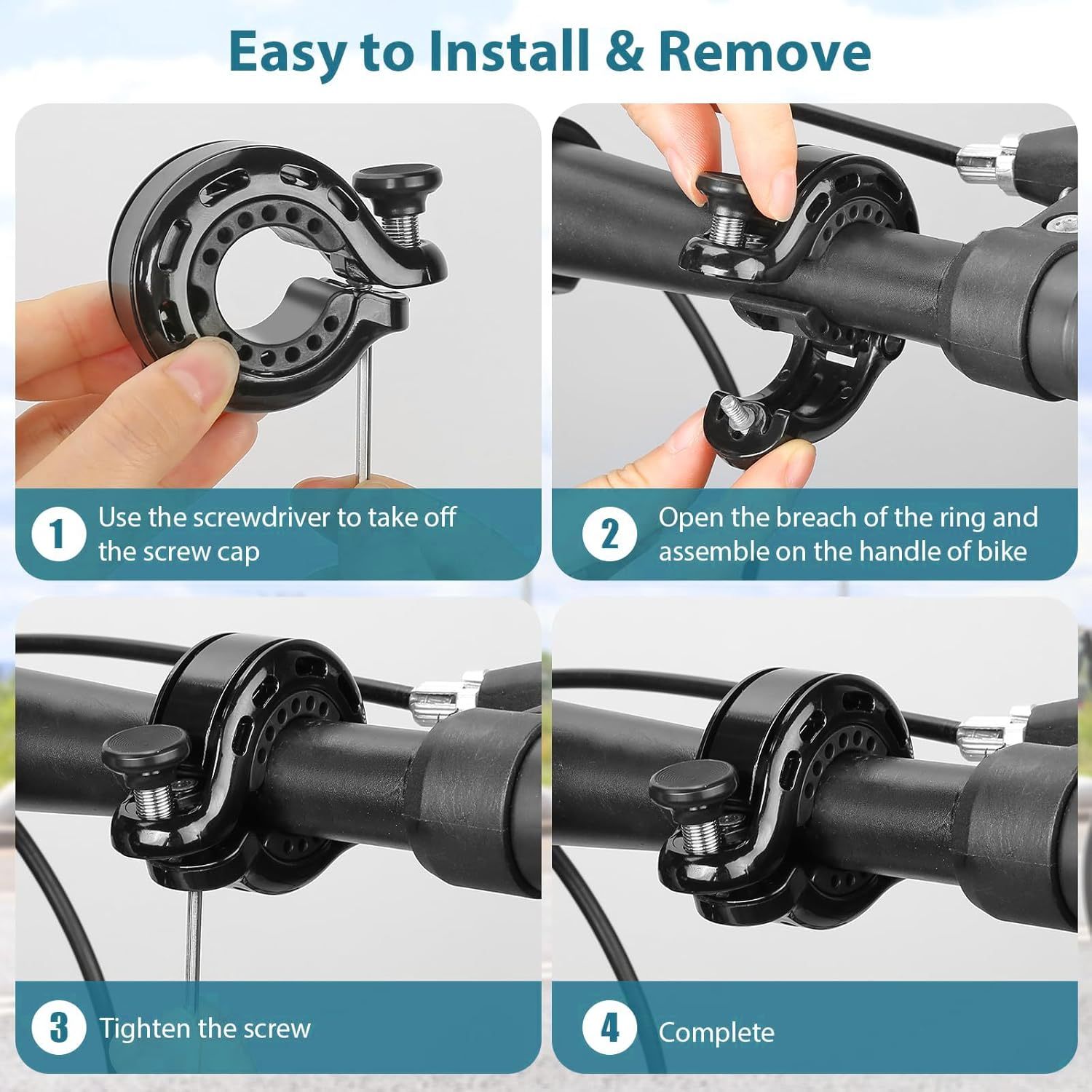 Bicycle Bell for Airtag, Airtag Hidden in the Bell, Waterproof, Incl. Screws & Tools, for Bike MTB Mountain Bike, Fits 22-31.8 Mm Handlebars