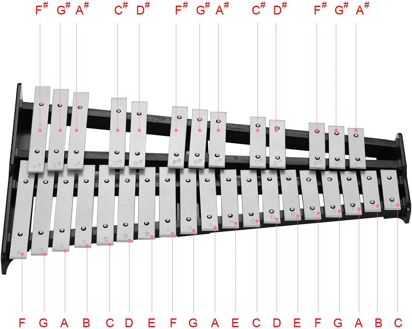 Mingzhe 32-Note Xylophone Educational Glockenspiel Wooden Base Solid Aluminum Bars with Mallets Percussion Musical Instrument with Carrying Bag for Children Adults image number 3