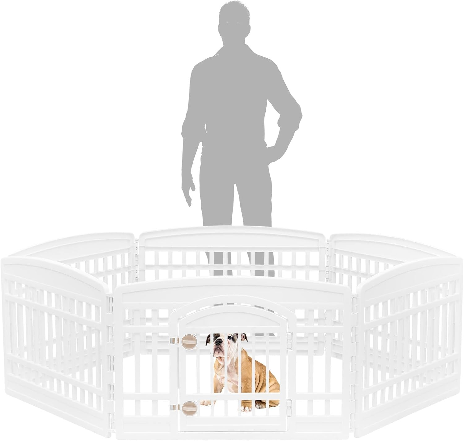 IRIS USA 24" Exercise 6-Panel Pet Playpen with Door, Dog Playpen for Puppy Small Dogs Keep Pets Secure Easy Assemble Easy Storing Customizable Non-Skid Rubber Feet, White image number 1