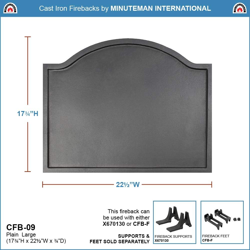 Minuteman International Plain Design Cast Iron Fireback, Large,Cfb-09,Black image number 1