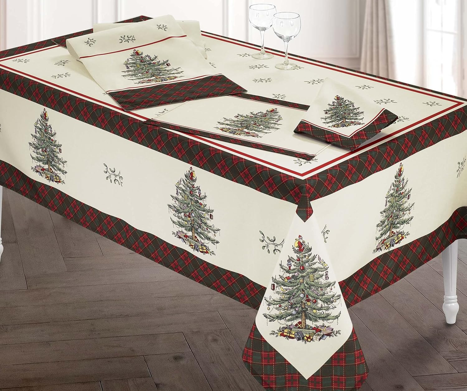 Spode - Fabric Tablecloth, Holiday Home Decor Christmas Tree Tartan Collection, 52" X 70" image number 5