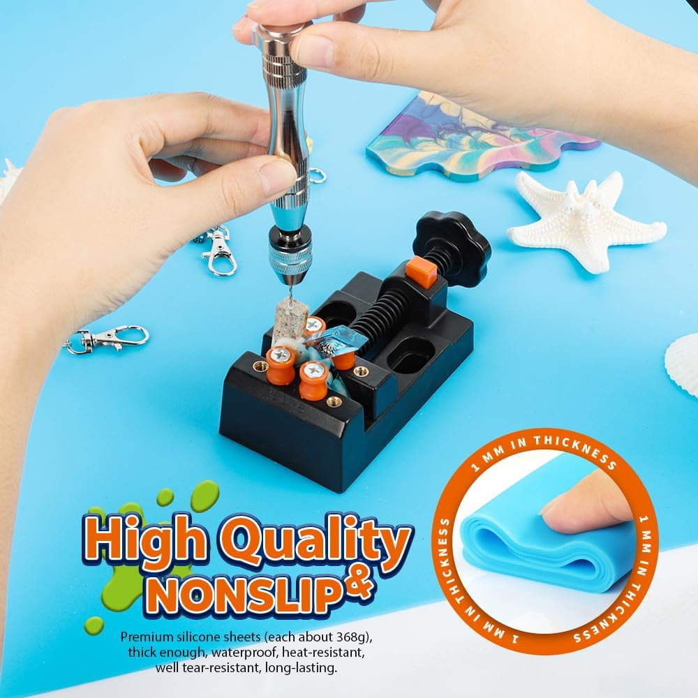 LEOBRO 2 Pack 59.5 X 49.5 Cm Oversize Silicone Mats for Crafts, Thick Nonstick Silicone Craft Mats for Resin Molds, Multipurpose Silicone Mats for DIY Crafting Painting, Blue & Green image number 2