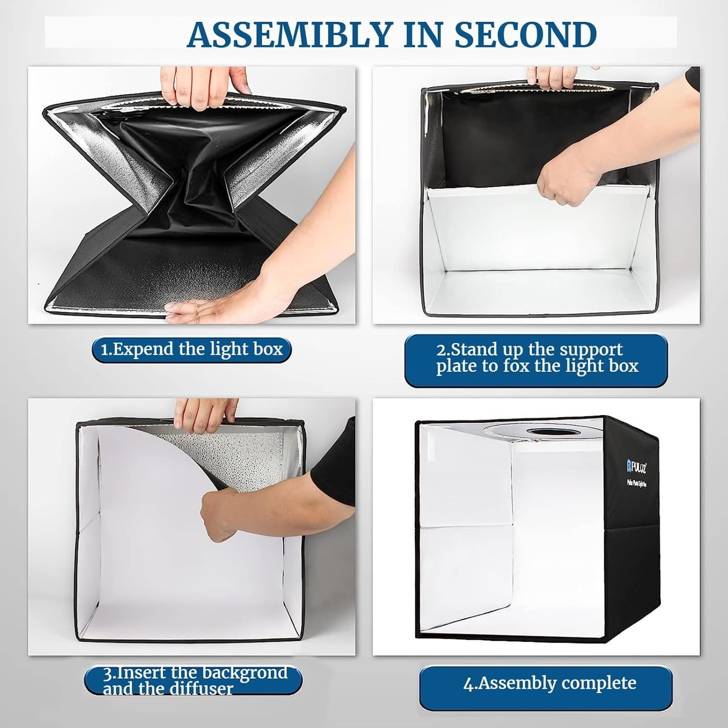 Portable Photo Studio Light Box, PULUZ 16"X16" Professional Dimmable Shooting Tent Kit with 160 Leds Lights & 6 Kinds Double-Sided Color Backgrounds for Product Photography image number 3