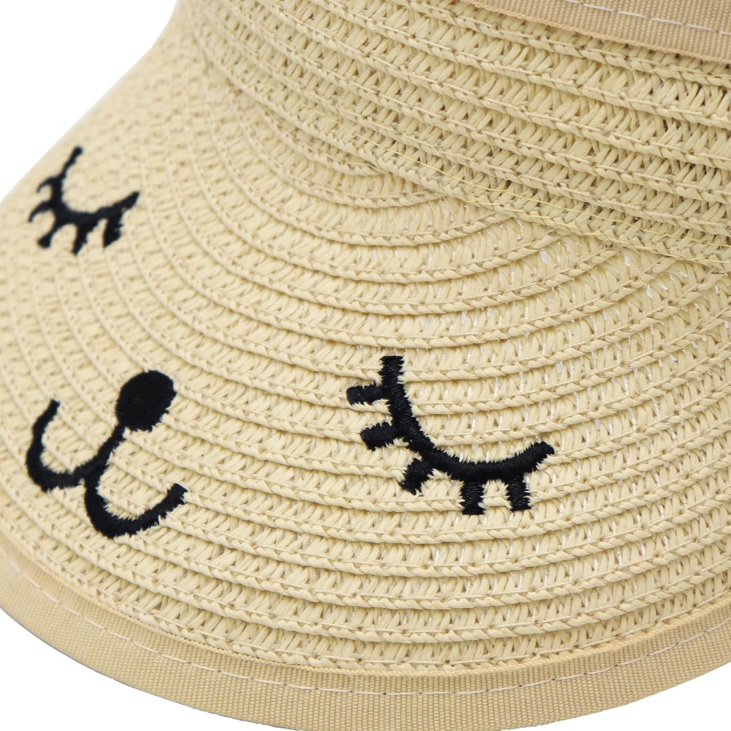 Baby Roll-Up Straw Visor Hat Sun Hat, Kid Toddler Wide Brim Cute Bunny Ponytail Summer Beach Sun Hat Adjustable for 1-4 Years image number 1