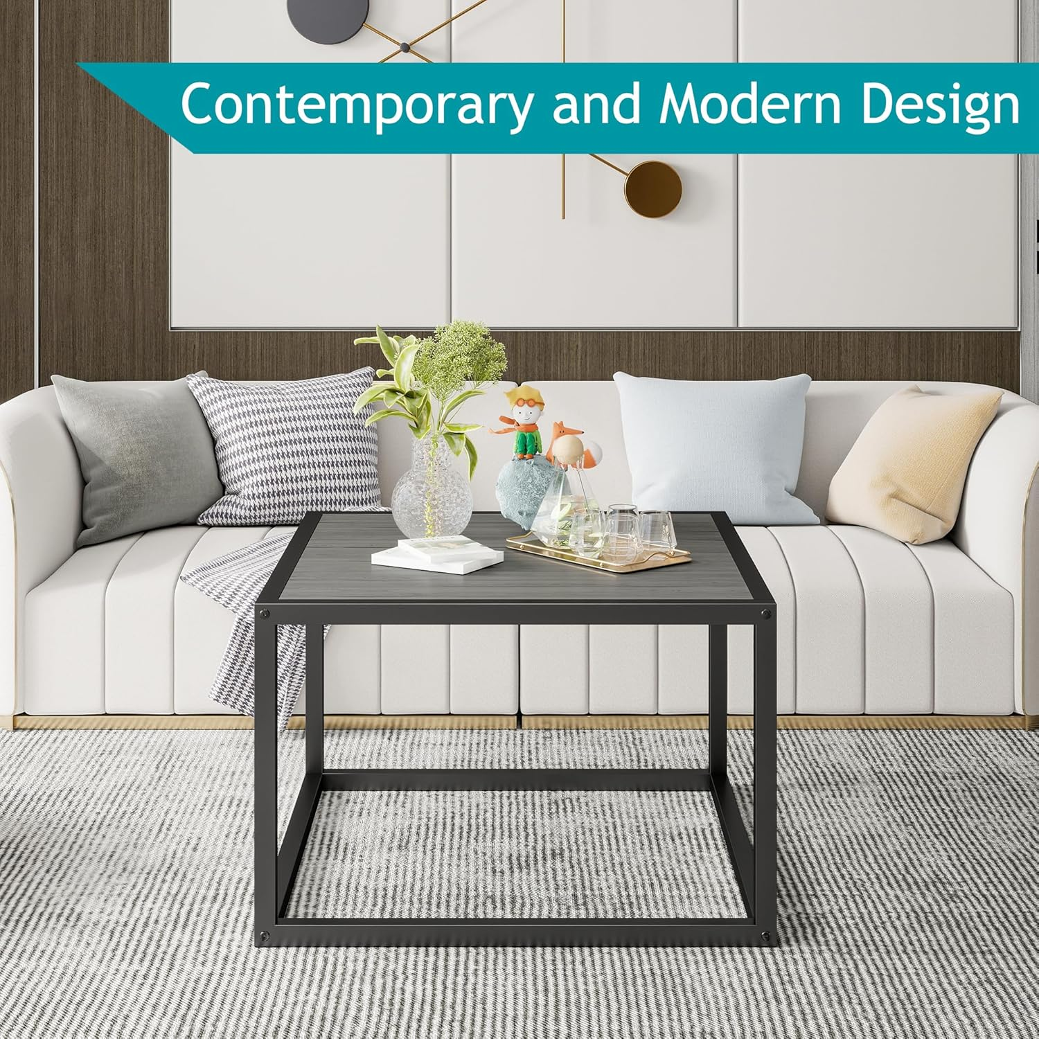 Diolong Square Coffee Table 2 Tier Wooden End Table, Central Table with Open Storage Space for Living Room, Modern Side Table, Grey image number 1