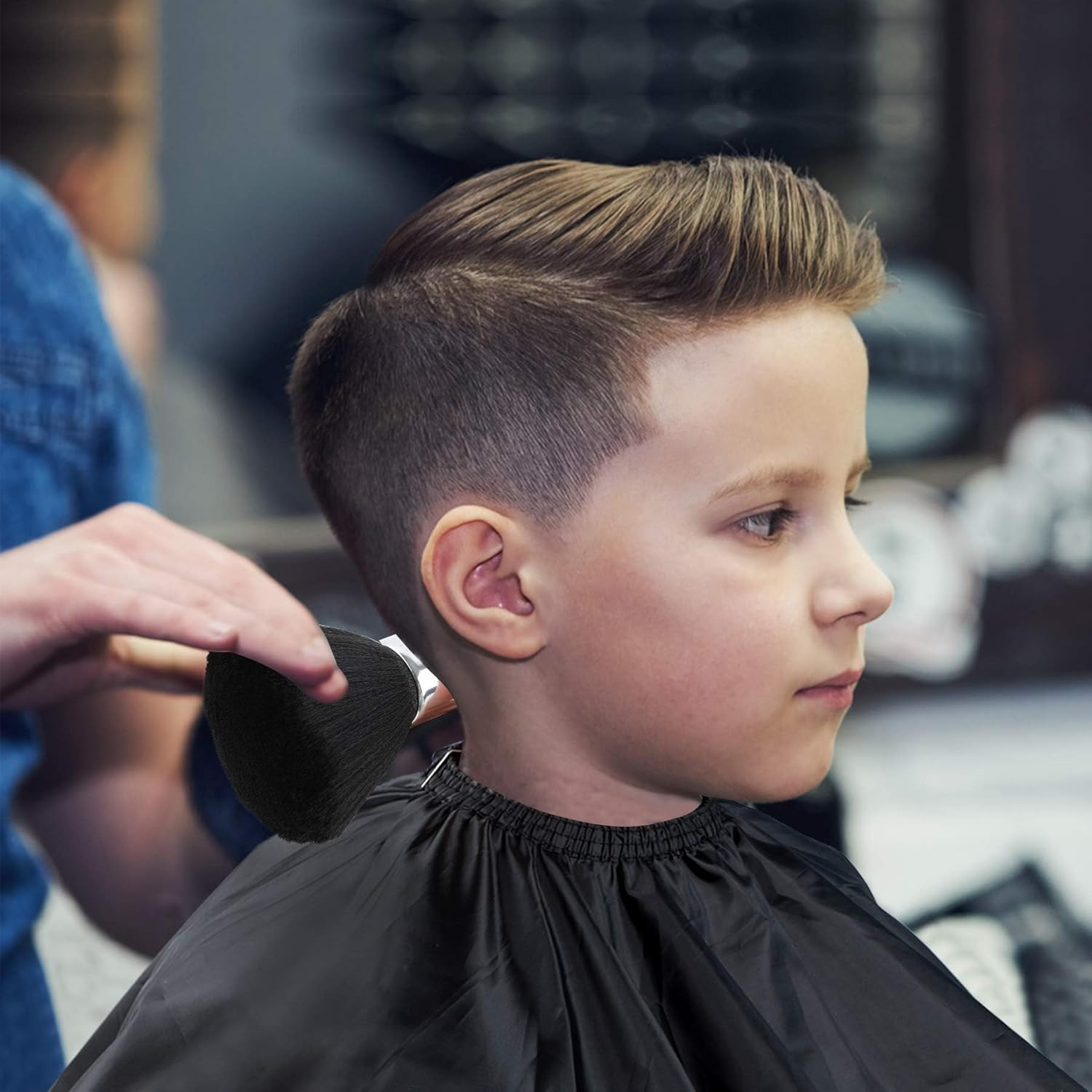 FEBSNOW Professional Hair Cutting Cape with Neck Duster Brush, Salon Barber Cape, Hair Cutting Accessories (Black) image number 5