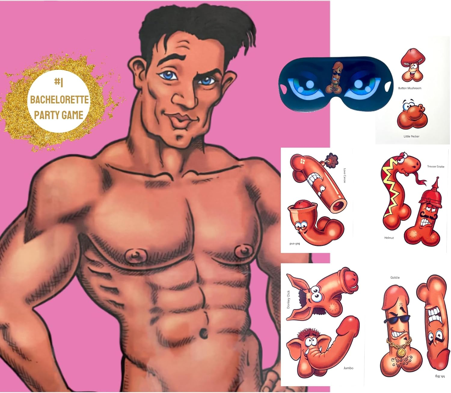 Bachelorette Party Game - Pin the "Tail" on the Hunk - 32In X 21In - Pin the Hunk on the Hunk image number 1