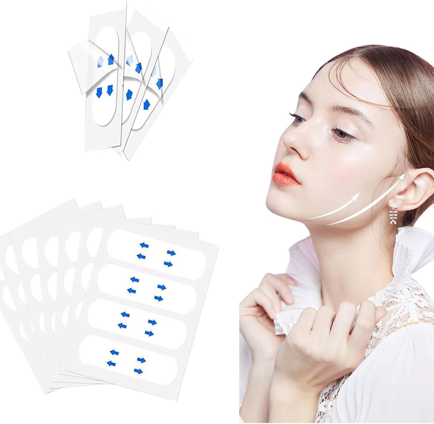 ZUJIACUN 120Pcs Invisible Facial Pull Band, Invisible Waterproof Mask, Instant Makeup Mask Tool, Hides Female Facial Line Smoothing and Tightening Band, Wrinkles and Loose Skin Reduce Tight Skin