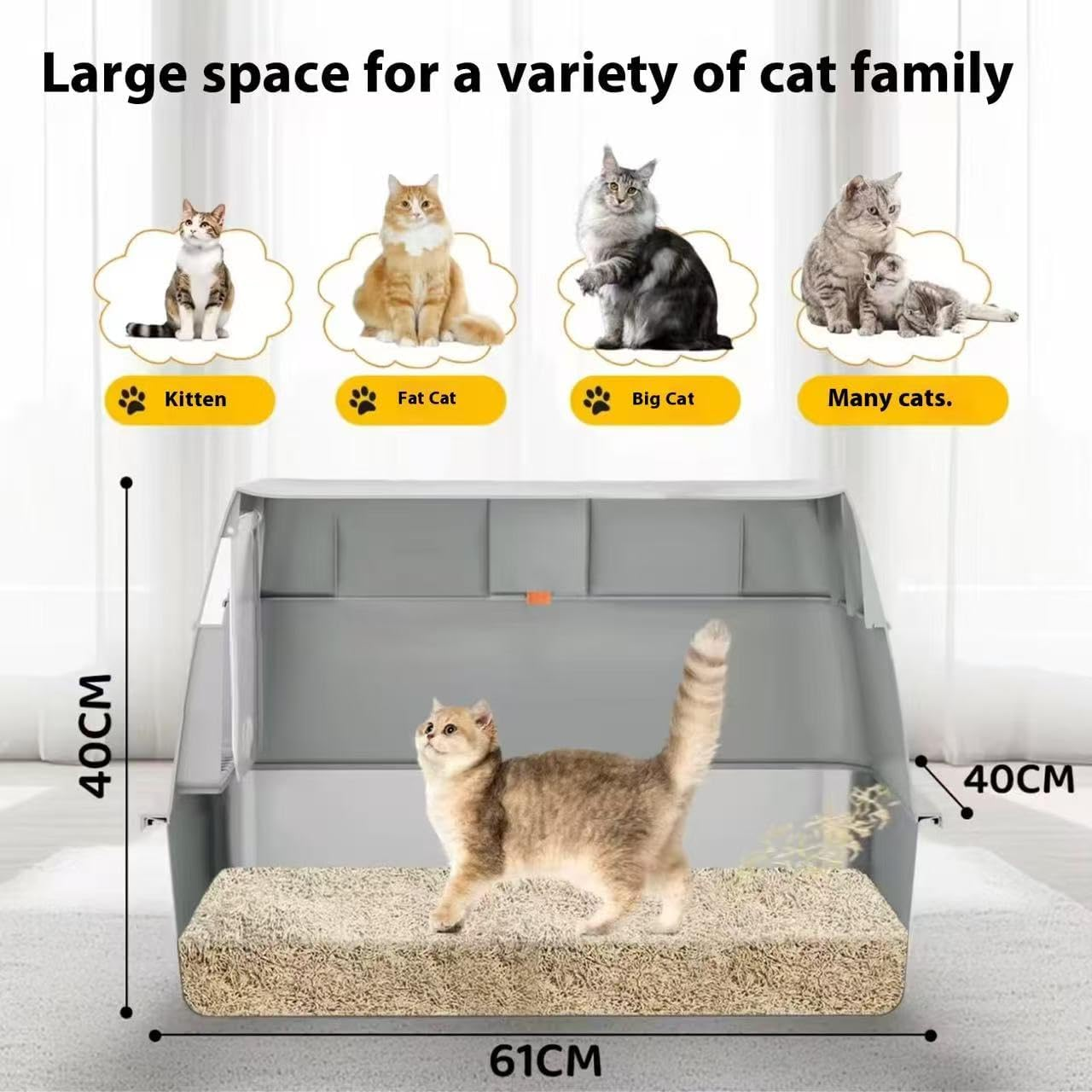 XXL Stainless Steel Cat Litter Box with Lid, Enclosed Metal Kitty Toilet, Front Entry & Top Exit, Scoop & Mat Included, Leak-Proof, Easy Clean image number 1