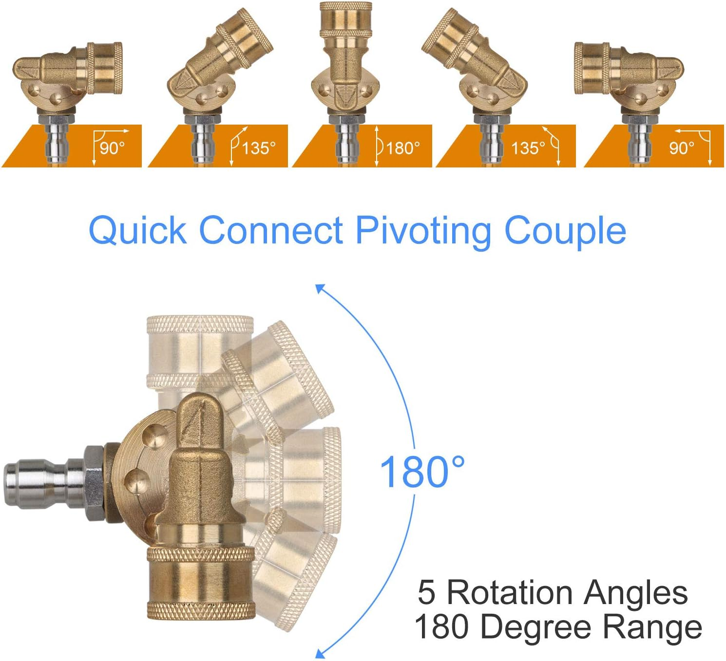 STYDDI Universal Power Pressure Washer Spray Nozzle Tips and Quick Connect Pivot Adapter Coupler 180 Degrees with 5 Rotation Angles, Soap and Rinse Jet Stream Tips Kit, 1/4 Inch, 2.5 GPM, 8 Pack
