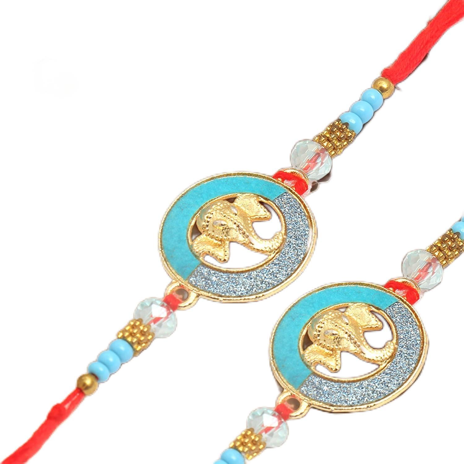 Ghasitaram Gifts Rakhis Online - Rakhi for Brother - Set of 2 the Riddhi Siddhi Ganpati Blessings for My Brother Rakhi image number 3